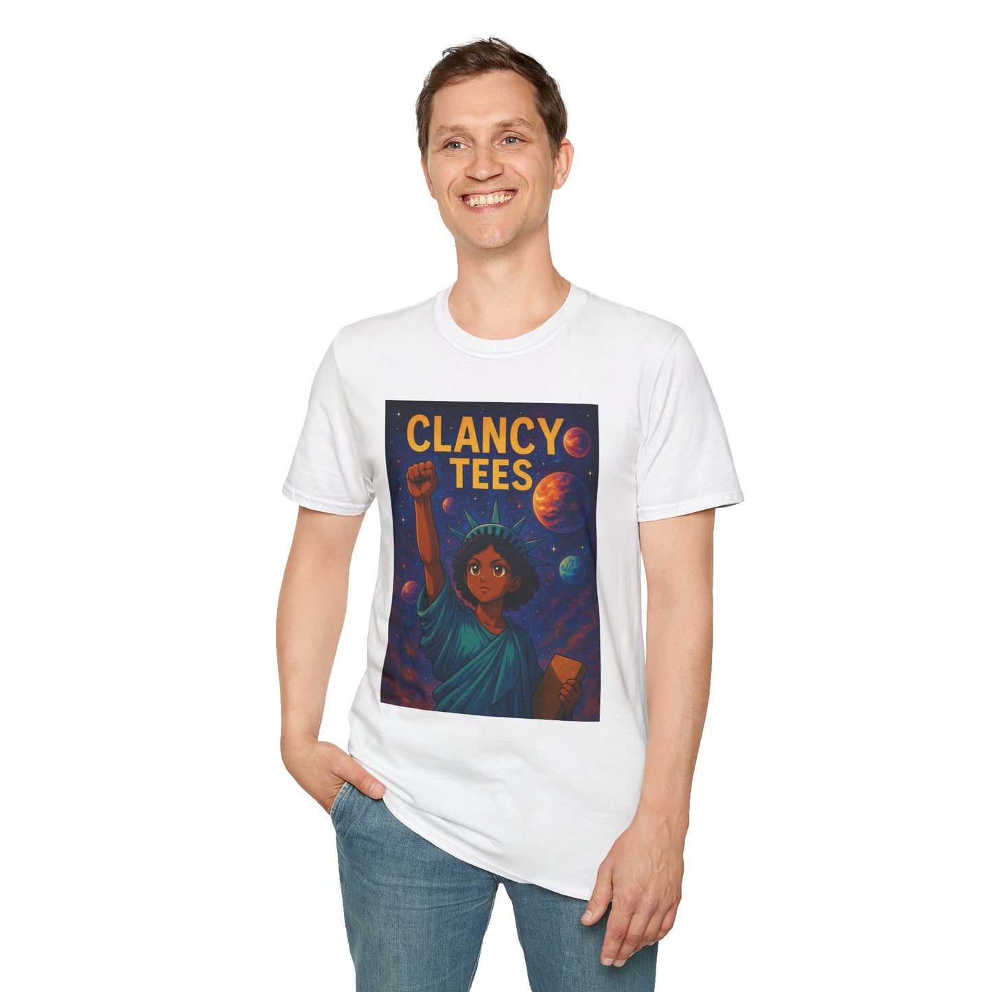 Empowerment Liberty Graphic T-Shirt, Space-Themed Tee, Unisex Casual Wear, Gift for Space Lovers, Inspirational Fashion