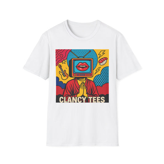Pop Art TV Head T Shirt for Creatives Graphic Tee for Artists Gift for Surreal Art Lovers Unisex Visual Commentary Shirt