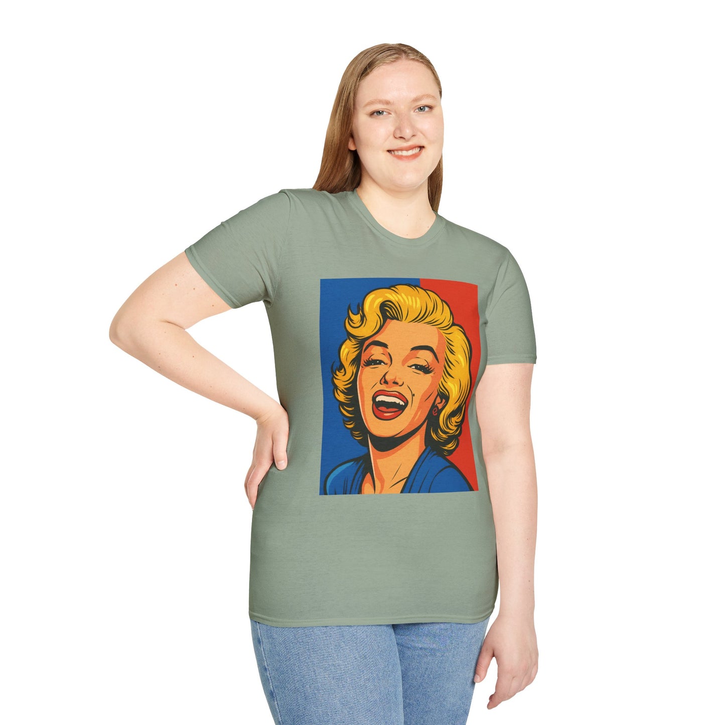 Retro Blonde Bombshell T-Shirt – Pop Art Style Graphic Tee – Gift for Classic Movie Fans, Vintage Aesthetic Lovers, and Bold Fashion Enthusiasts