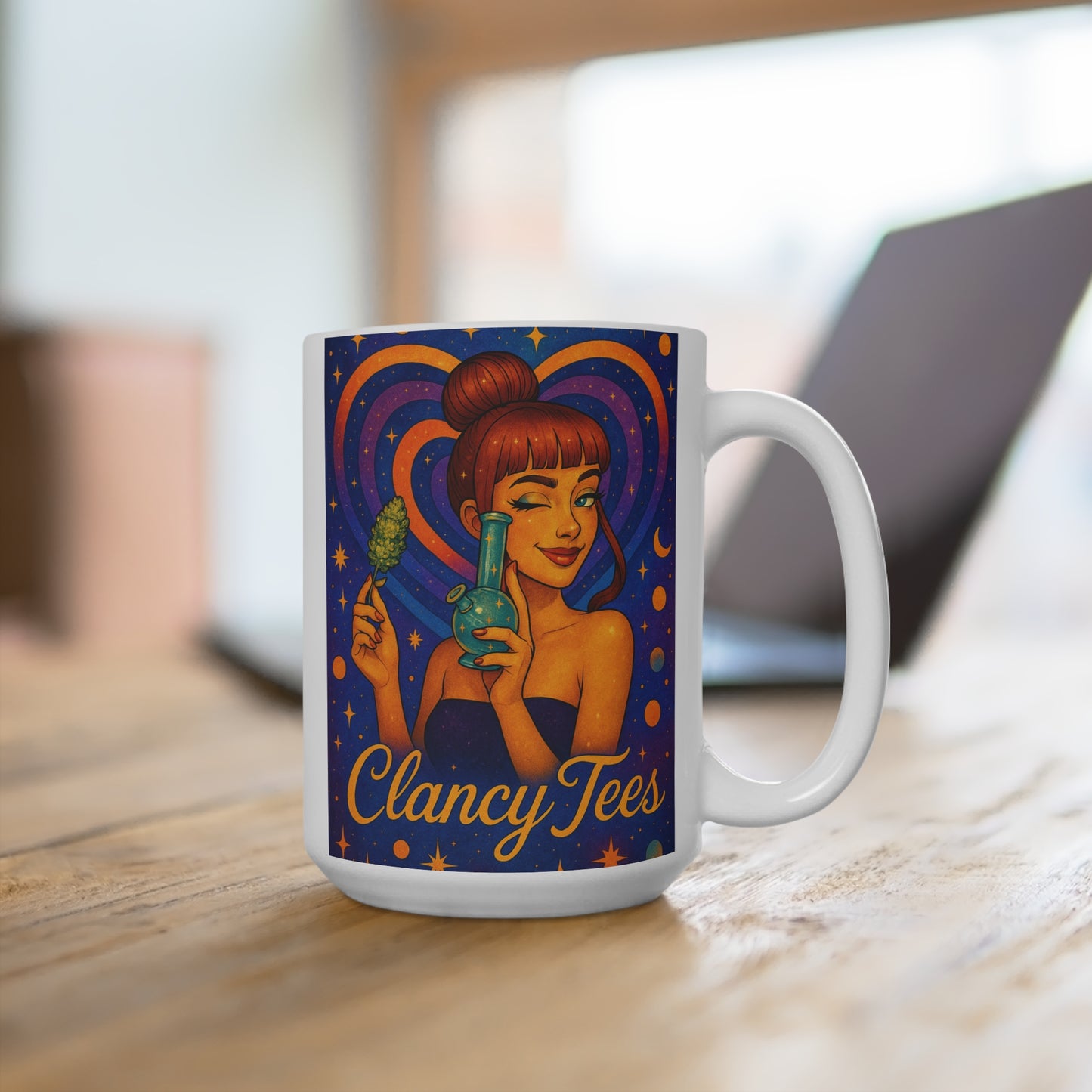 Stoner Girl Mug Retro Weed Artwork Ceramic Coffee Cup Gift for 420 Friends