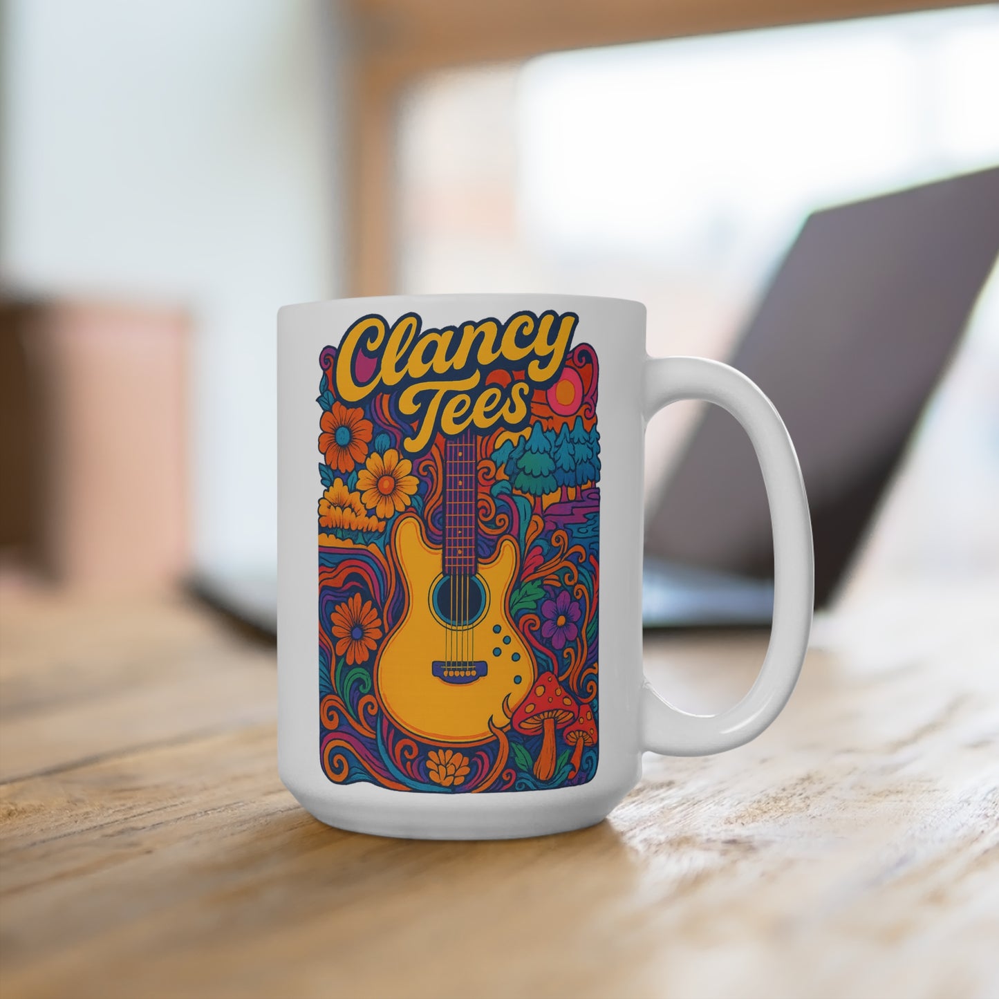 Psychedelic Guitar Mug Trippy Retro Artwork Ceramic Coffee Cup Gift for Music Lovers