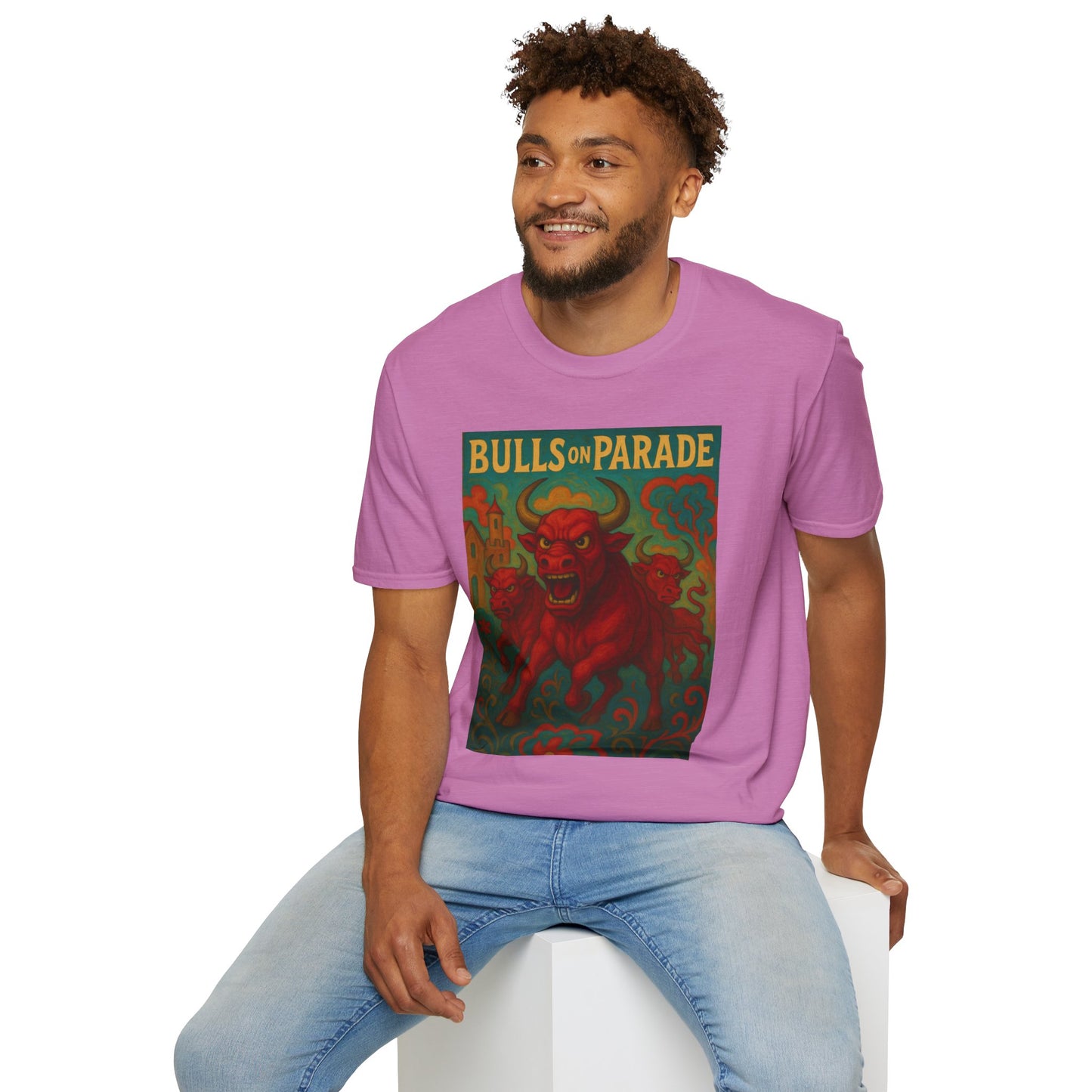 Bulls on Parade Shirt – Psychedelic Rage-Inspired Bull Graphic Tee • Gildan Softstyle® Unisex • Protest Art T-Shirt • Gift for Rage Fans