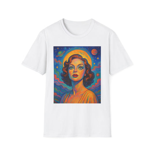 Retro Space Girl T Shirt Vintage Sci Fi Beauty Psychedelic Pop Art Galaxy Babe Tee Gift for Star Gazers Cosmic Fashion Astronaut Dreamwear