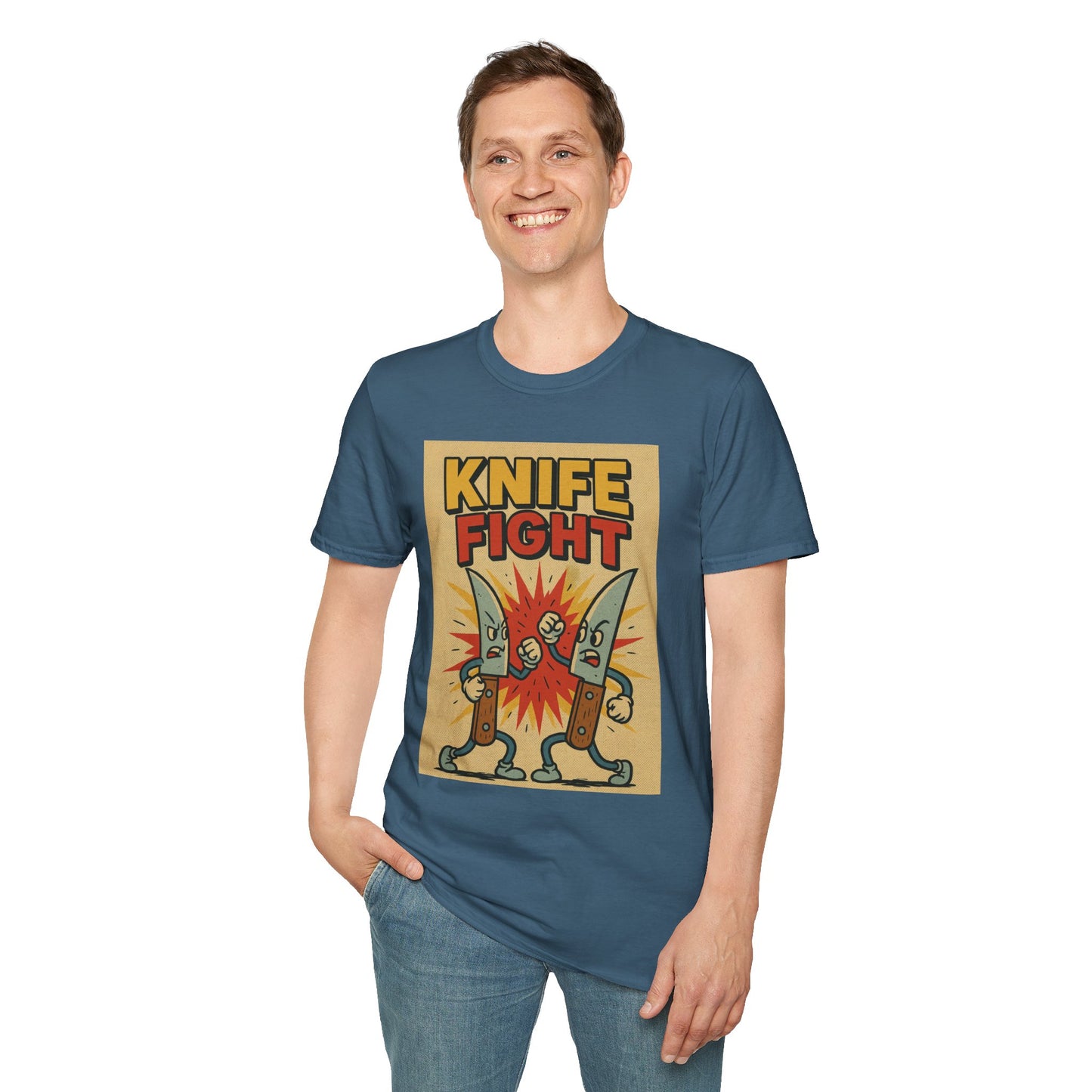 Retro Knife Fight Graphic T-Shirt, Funny Tee, Casual Unisex Clothing, Gift for Him or Her, Unique Humor Shirt