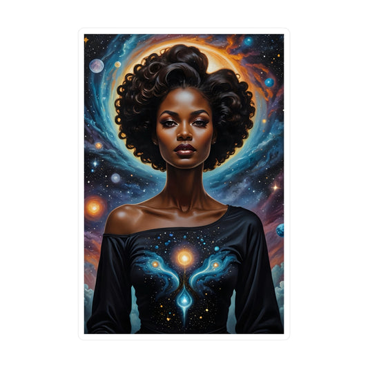 Cosmic Goddess Sticker – Kiss Cut Vinyl Decal, Afrofuturist Artwork, Galaxy Aesthetic, Gift for Spiritual Seekers