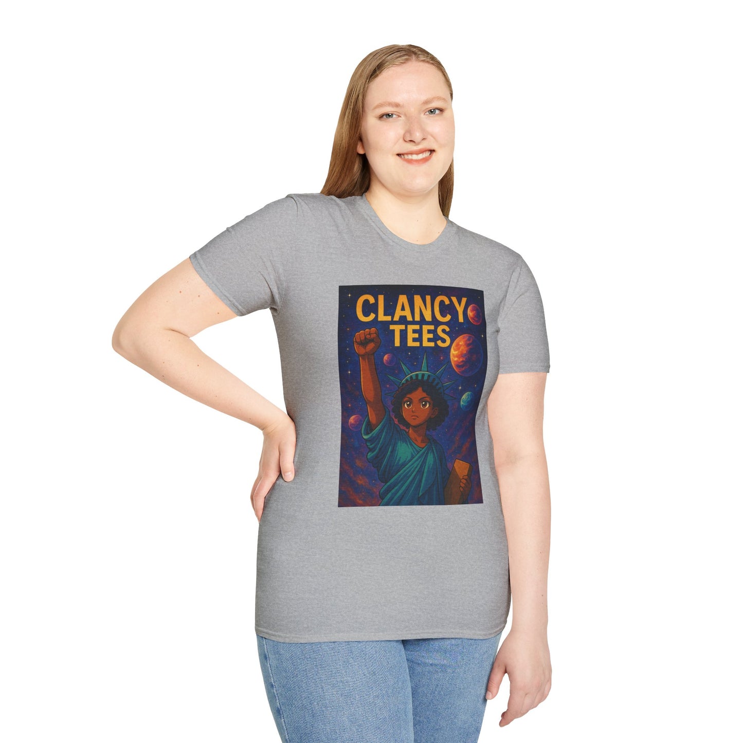 Empowerment Liberty Graphic T-Shirt, Space-Themed Tee, Unisex Casual Wear, Gift for Space Lovers, Inspirational Fashion