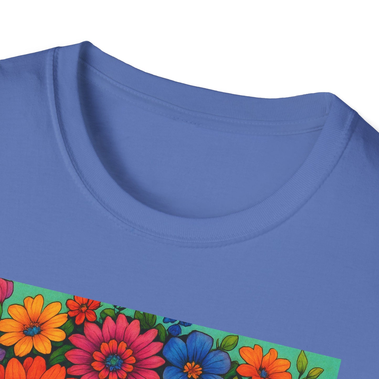 Flower Crown Woman T-Shirt – Afro Boho Floral Portrait Tee – Vibrant Art Shirt Gift for Nature Lovers, Hippies, Artists, and Bold Aesthetic Queens