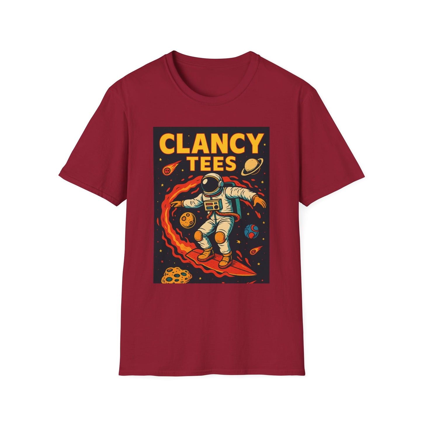 Astronaut Surfing T-Shirt – Outer Space Surfer Tee – Gift for Sci-Fi Beach Bums, Stoner Surfers, and Cosmic Wave Riders