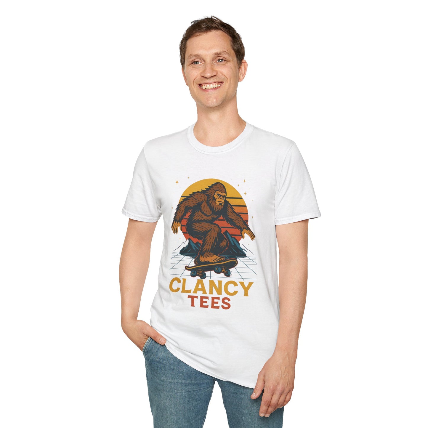 Bigfoot Skateboard Unisex T-Shirt, Retro Graphic Tee, Funny Gift for Skaters, Adventure Lovers, Summer Apparel, Men's and Women's Fashion