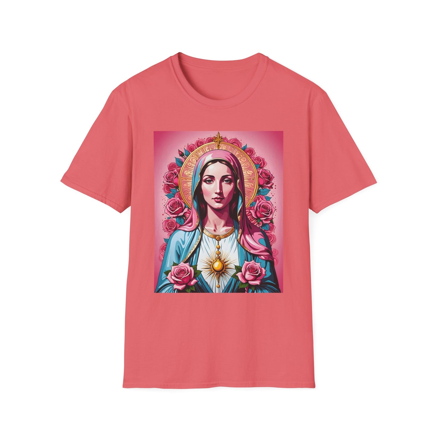 Unisex Softstyle T-Shirt with Sacred Heart Design, Spiritual Apparel, Artistic Gift for Many Occasions, Vintage Aesthetic, Festive Wear
