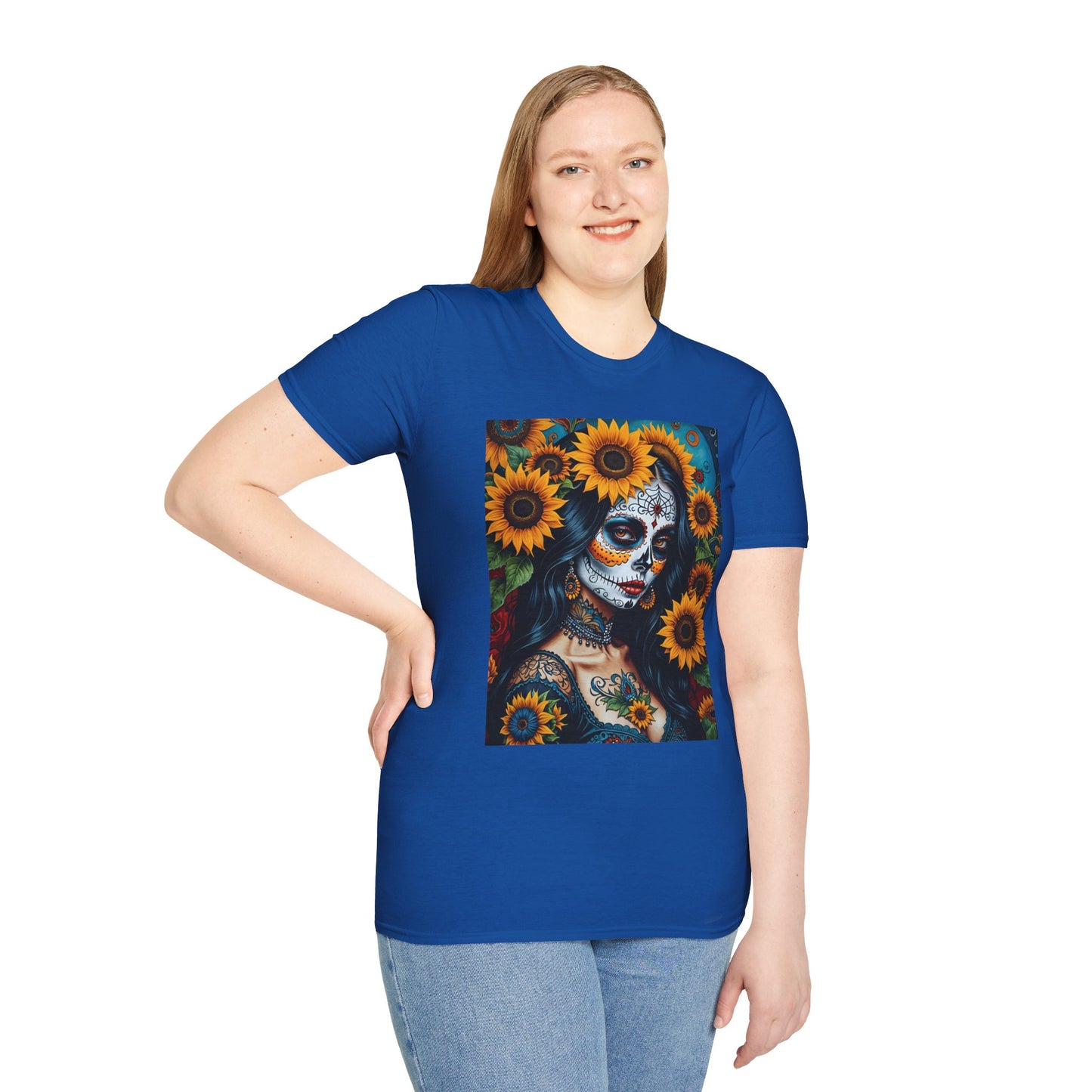 Day of the Dead Floral T-Shirt, Sugar Skull Tee, Unisex Halloween Shirt, Floral Art T-Shirt, Casual Everyday Wear