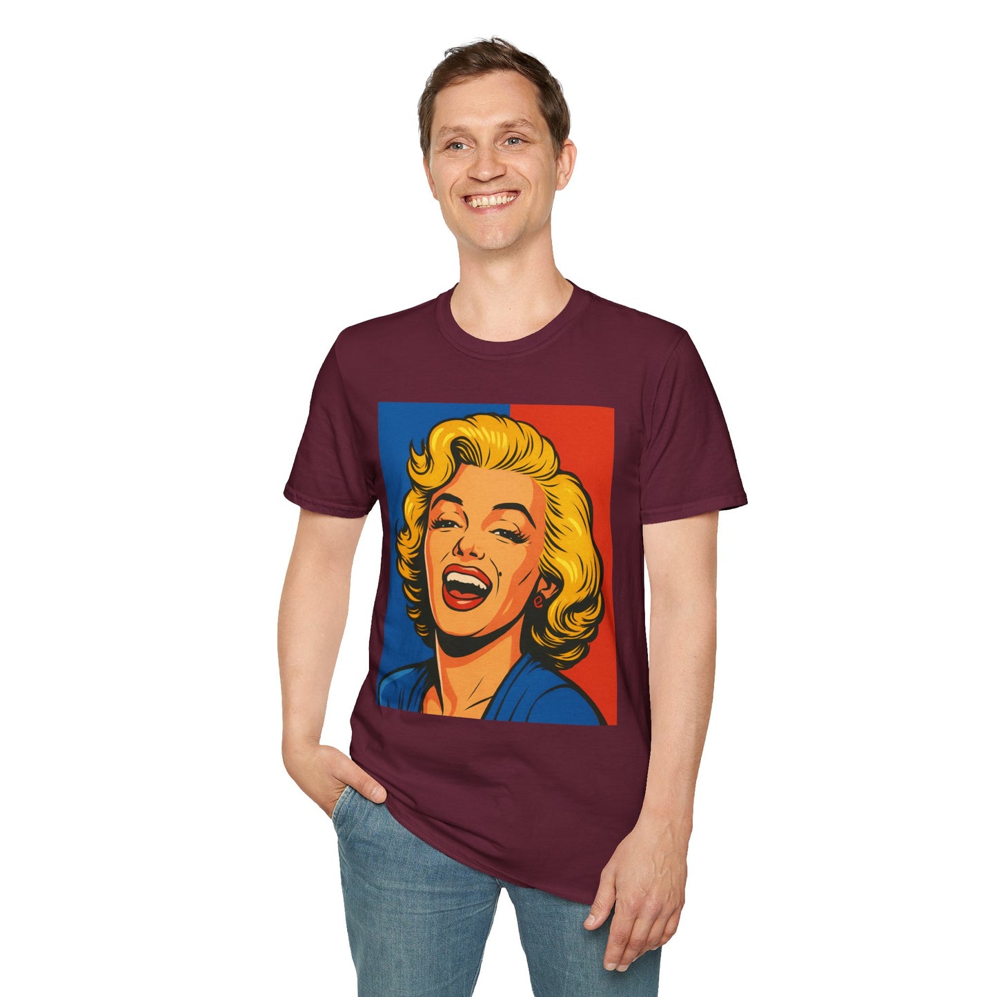 Retro Blonde Bombshell T-Shirt – Pop Art Style Graphic Tee – Gift for Classic Movie Fans, Vintage Aesthetic Lovers, and Bold Fashion Enthusiasts