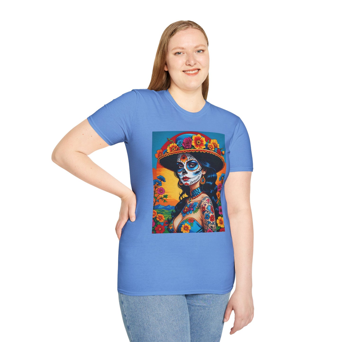 Sugar Skull Tattoo T-Shirt – Día de los Muertos Art Tee – Gift for Skull Art Fans, Tattoo Addicts, and Alternative Fashion Collectors