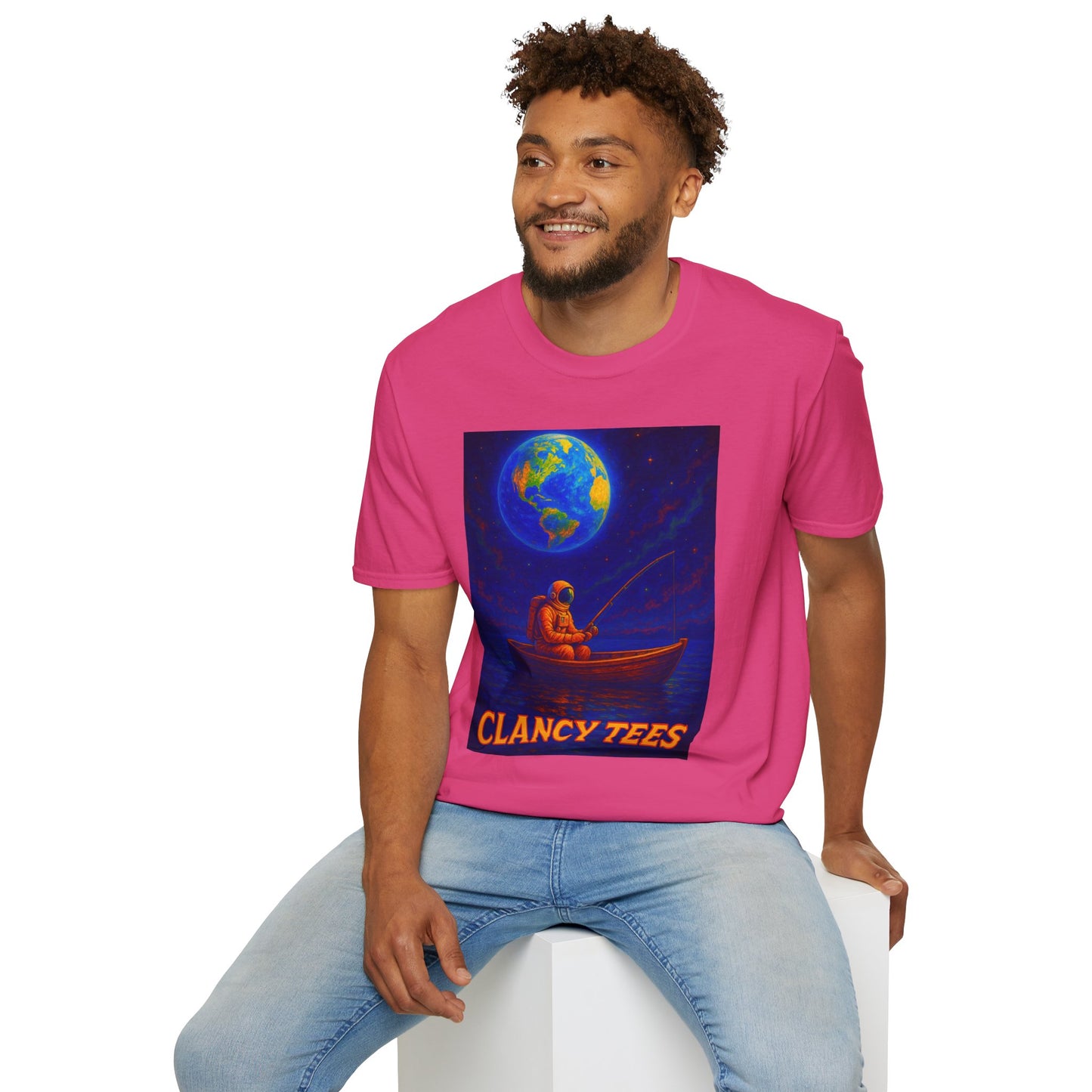 Space Fisherman Graphic T-Shirt, Chill Vibes Tee, Eco-Friendly Gift, Outdoor Enthusiast Apparel, Perfect for Holidays & Summer
