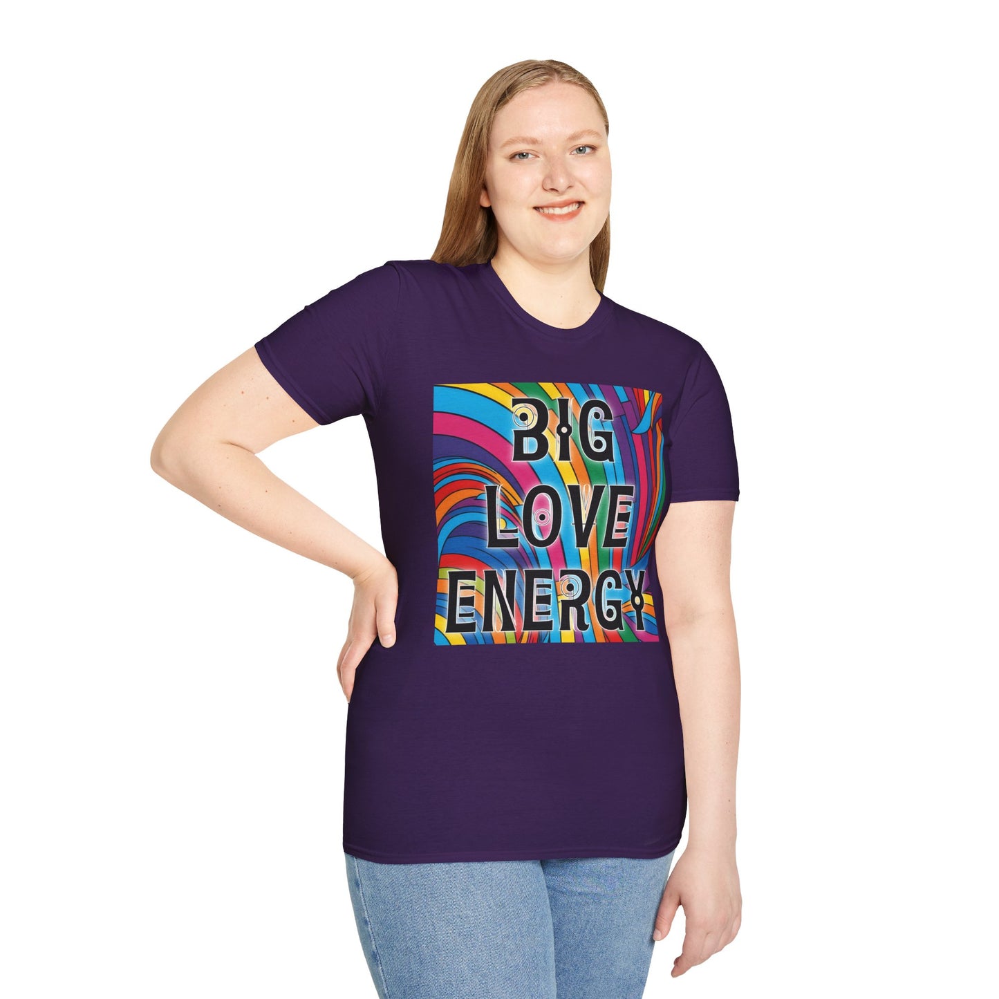 Big Love Energy Shirt – Colorful Retro Pride Rainbow Tee with Bold Positive Message – Gift for Optimists, LGBTQ Friends, and Love-First People