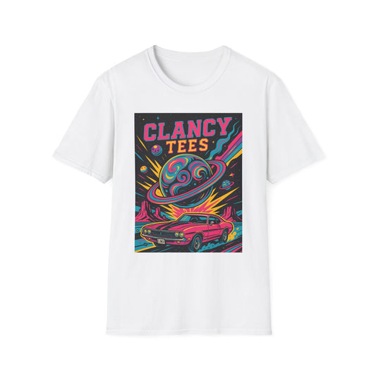 Retro UFO Car Crash Shirt – Clancy Tees Vaporwave Space Tee – Gift for Sci-Fi Fans, Vintage Car Lovers, Alien Believers, and 80s Aesthetic Addicts