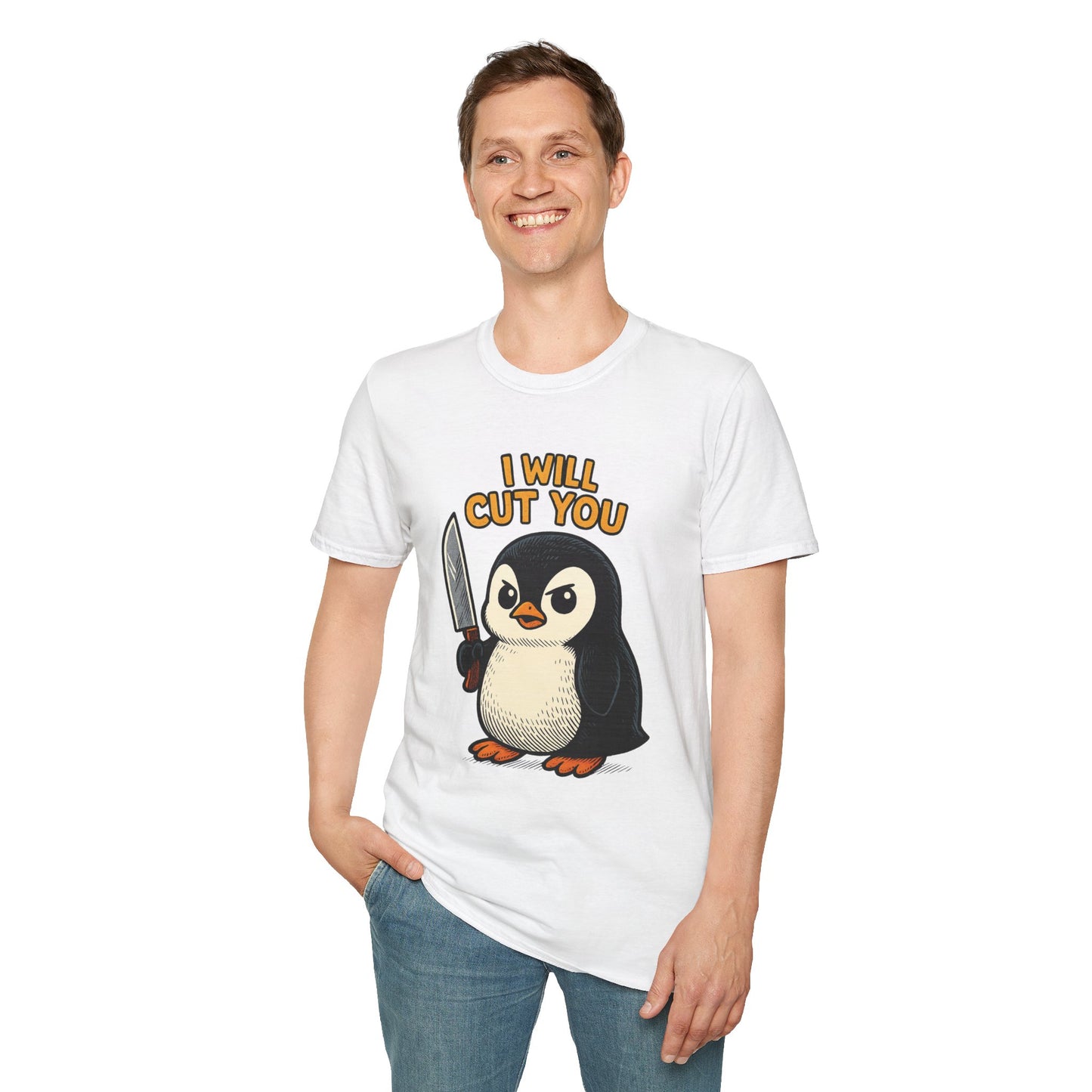 Angry Penguin Knife Shirt – Funny Animal Graphic Tee, Sarcastic Gift for Introverts, Cute but Deadly Humor Shirt