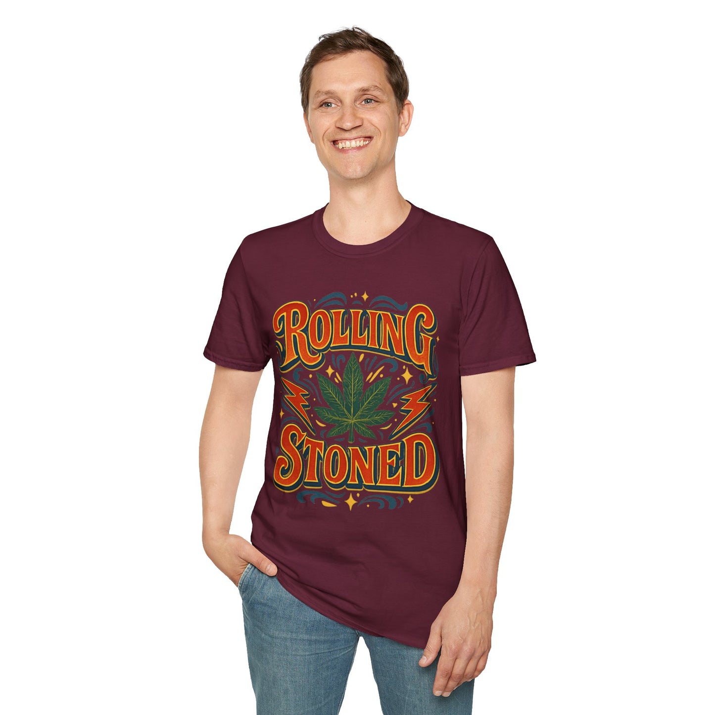 Rolling Stoned Weed Shirt – Funny Cannabis Leaf Tee – Gift for Potheads, 420 Smokers, Stoner Music Fans, and Chill Marijuana Enthusiasts