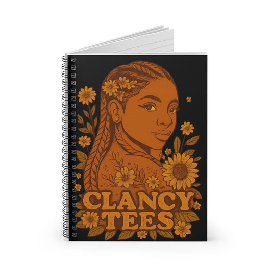 Sunflower Notebook – Bold Portrait Journal with Floral Art, Afrocentric Writing Spiral Notebook, Stylish Artistic Journal Design, Gift for Creative Women