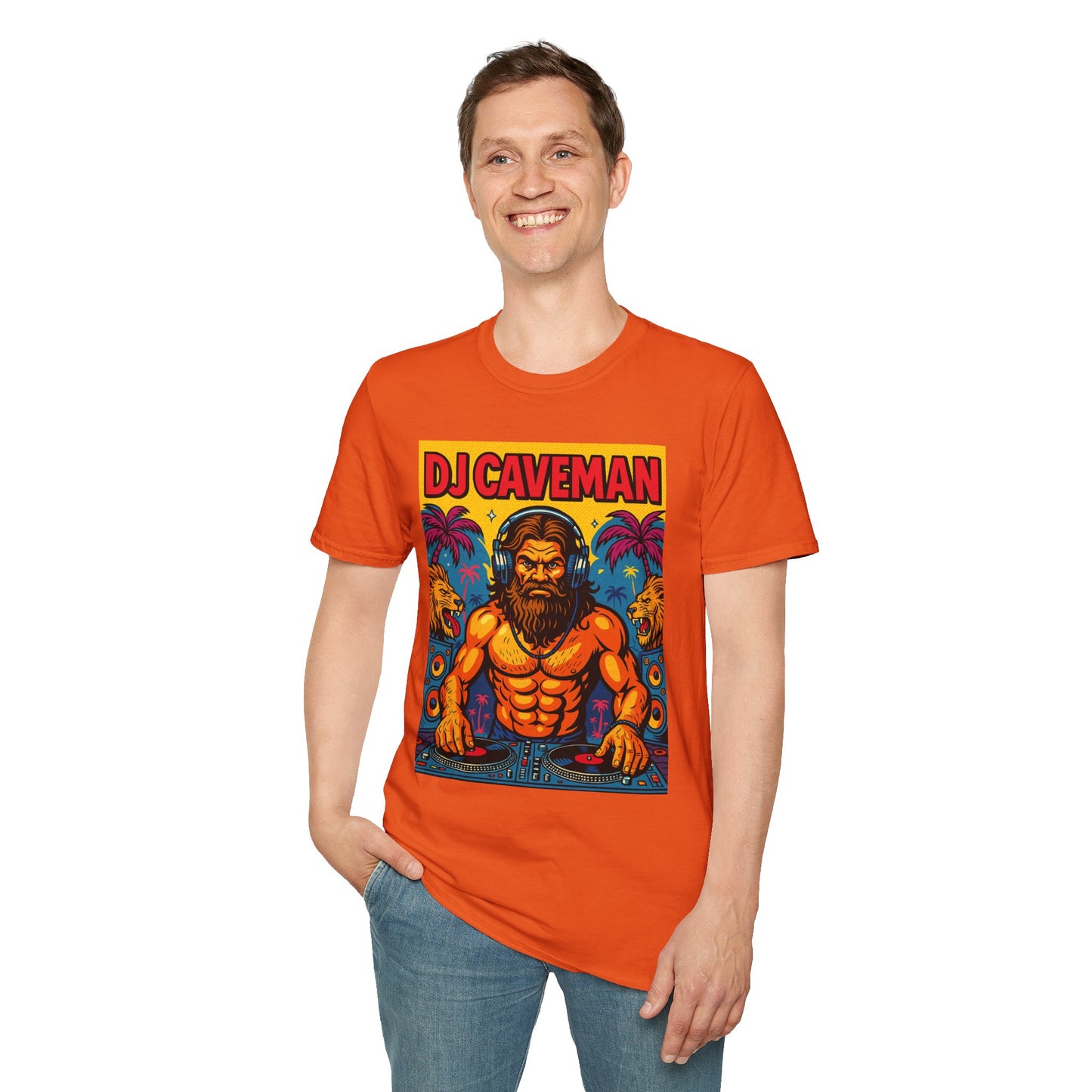DJ Caveman T-Shirt Funny Rave Party Tee | Prehistoric Clubbing Shirt for Music Lovers | Gift for DJs and EDM Fans | Caveman Aesthetic Shirt