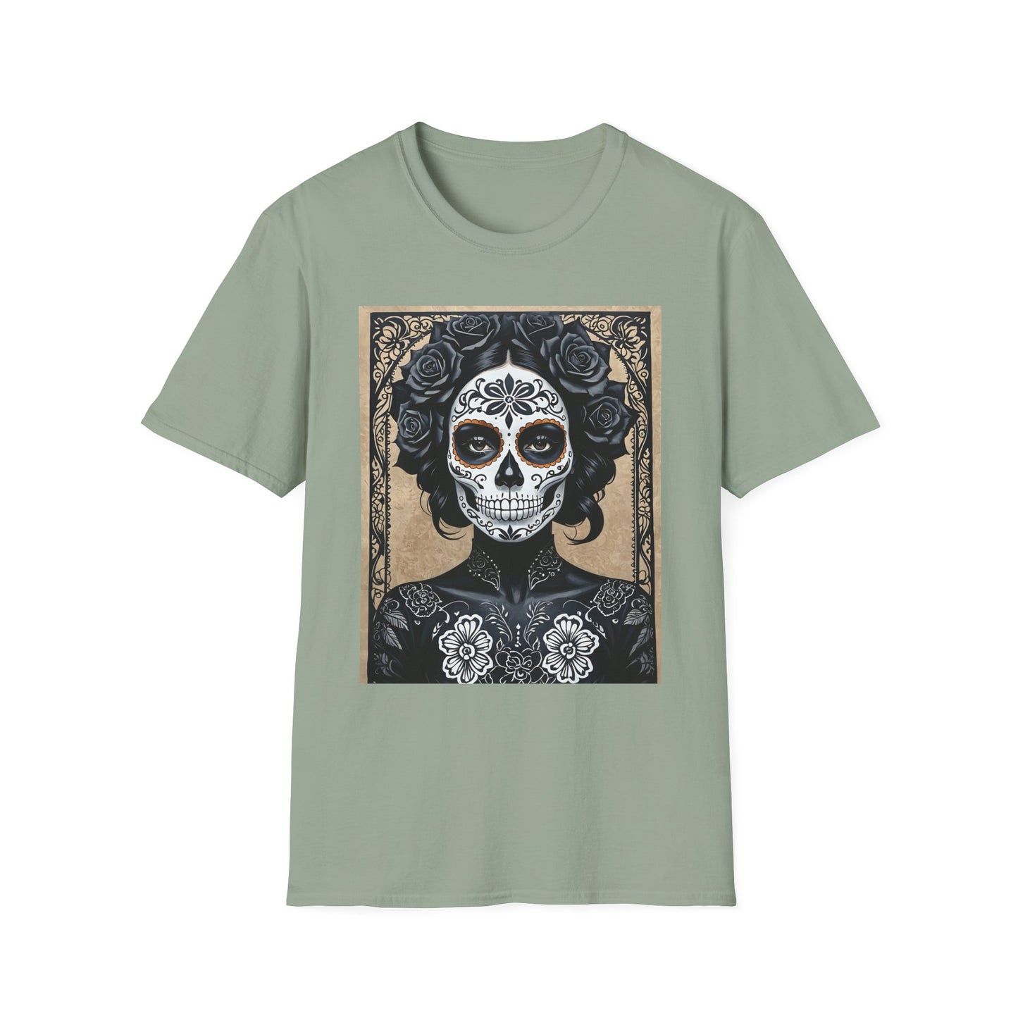 Black Floral Skull Tattoo Shirt – Gothic Día de los Muertos Tee – Gift for Skull Collectors, Tattoo Fans, and Alt Aesthetic Enthusiasts