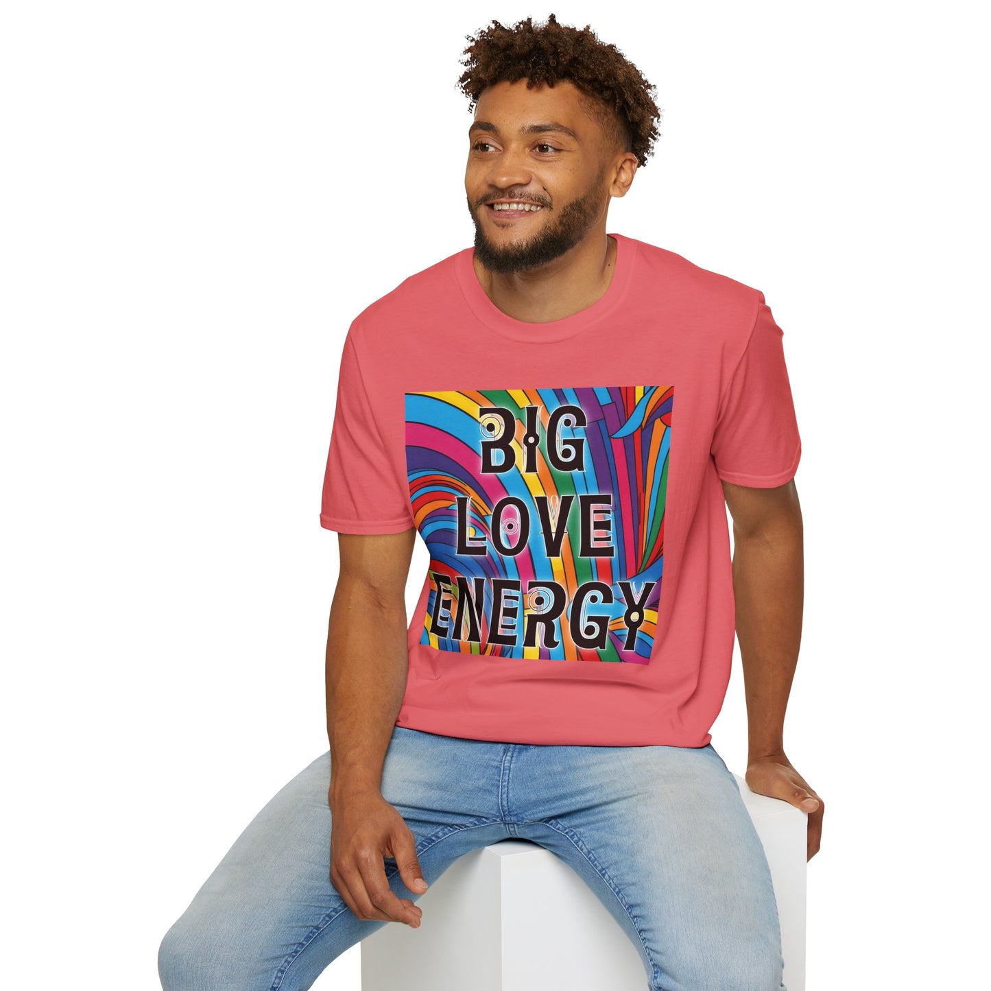 Big Love Energy Shirt – Colorful Retro Pride Rainbow Tee with Bold Positive Message – Gift for Optimists, LGBTQ Friends, and Love-First People