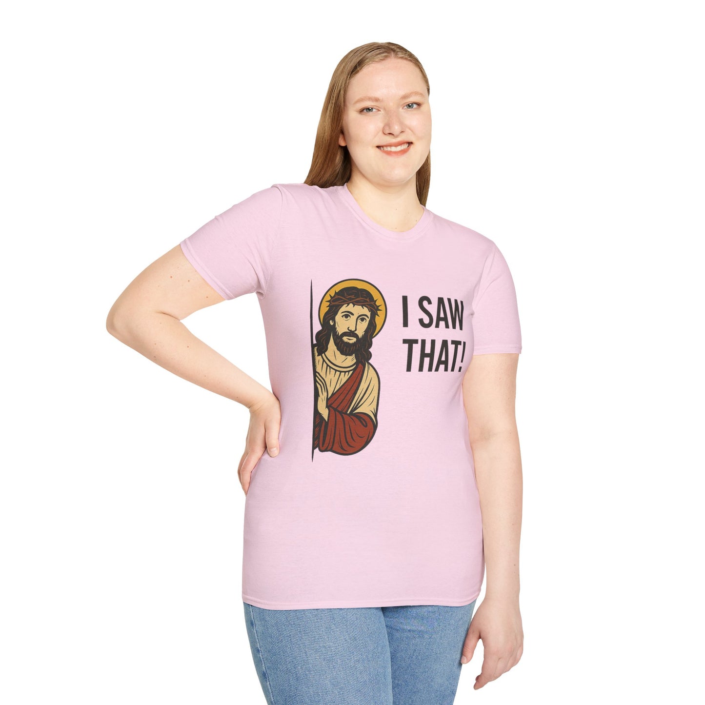 Funny Jesus Watching Shirt – I Saw That Religious Humor Tee – Christian Meme Graphic Tee – Gift for Church Friends and Sinners Alike