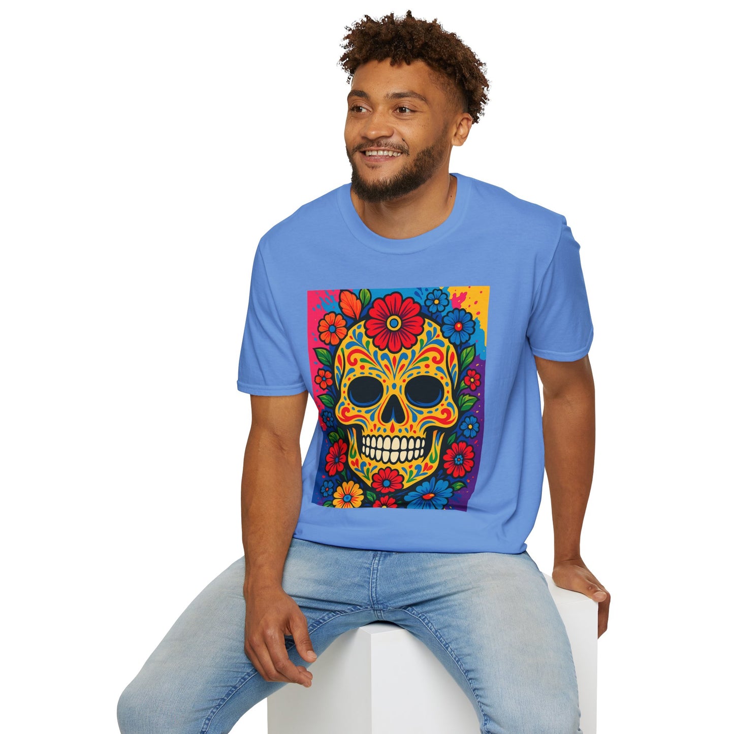 Colorful Sugar Skull Shirt | Day of the Dead Graphic Tee | Gift for Tattoo Lovers & Art Fans | Floral Skull T-Shirt
