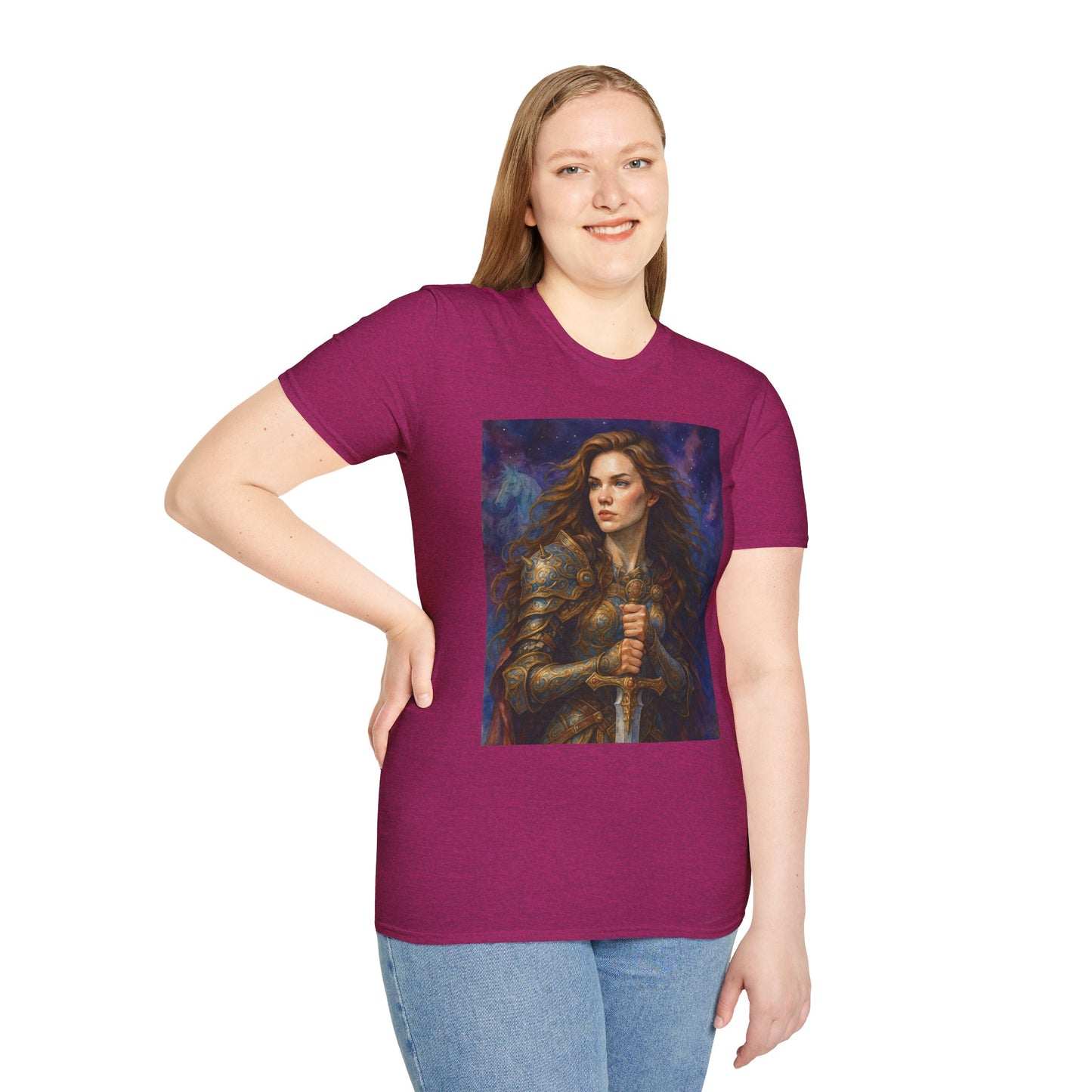 Warrior Woman T Shirt Fantasy Knight Art Medieval Armor Female Hero Tee Gift for Fantasy Lovers Sword Wielder Shirt Bold Aesthetic Battlecore Clothing