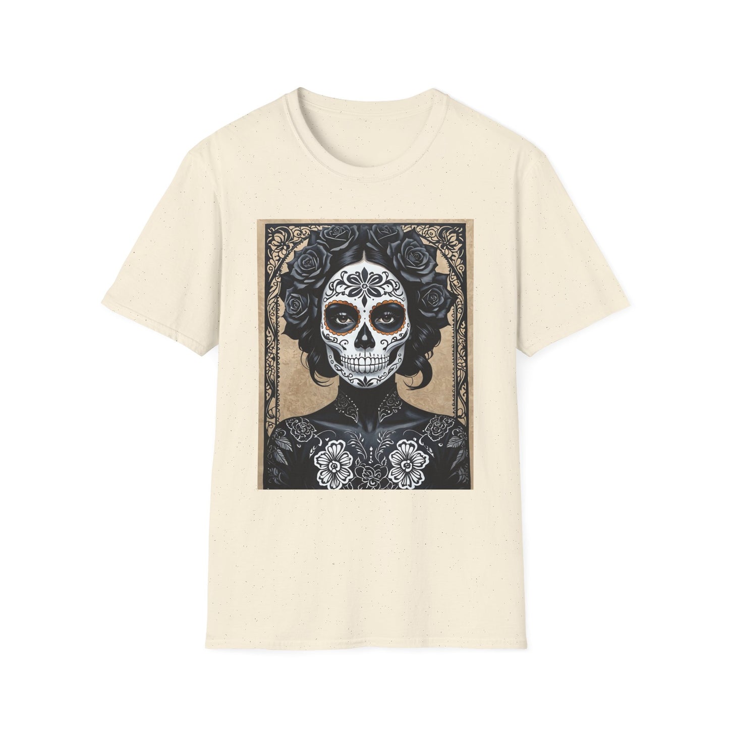 Black Floral Skull Tattoo Shirt – Gothic Día de los Muertos Tee – Gift for Skull Collectors, Tattoo Fans, and Alt Aesthetic Enthusiasts