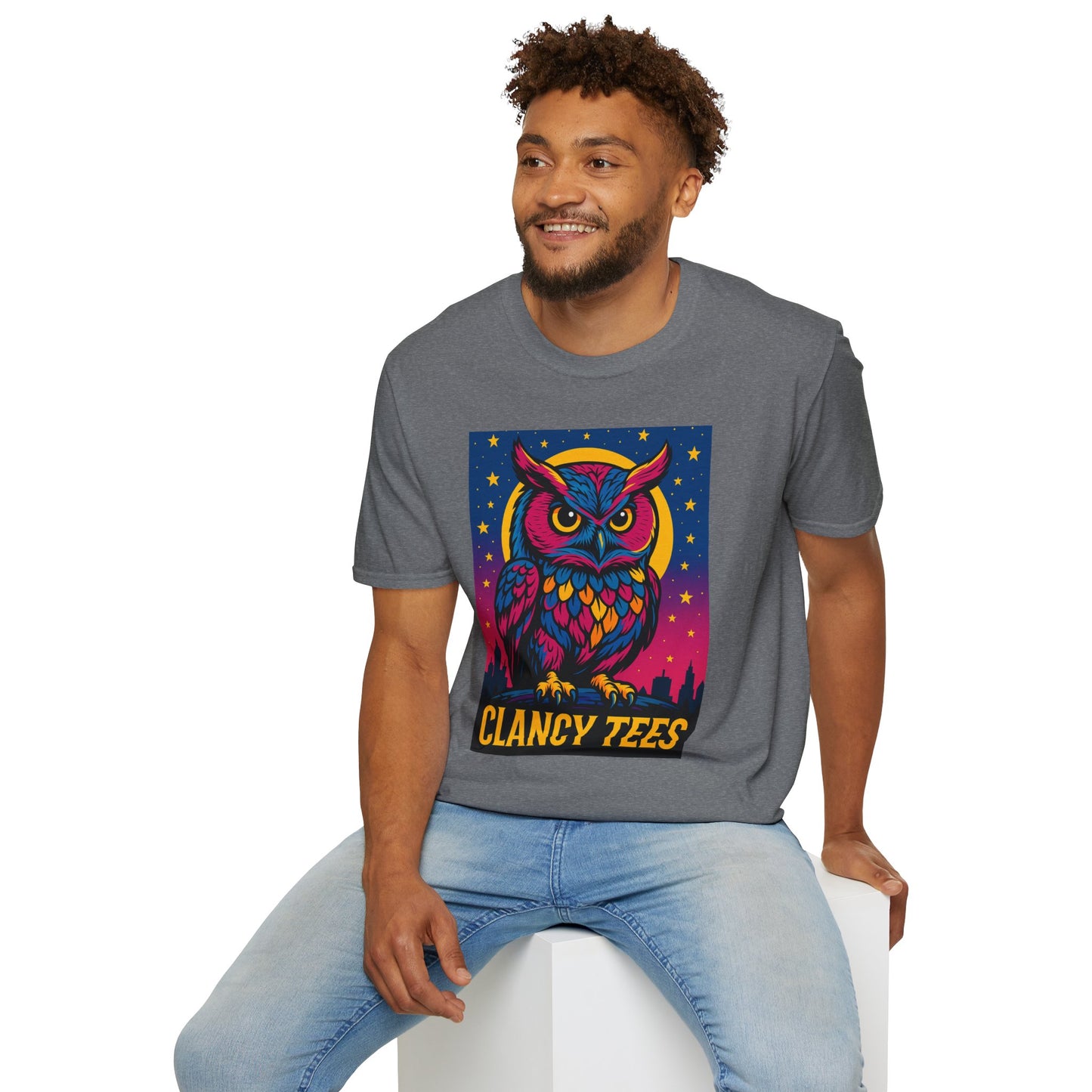 Psychedelic Owl Shirt with Stars and Moon | Trippy Forest Animal Tee | Gift for Night Owls and Weirdos | Bold Colorful Nature Graphic Tee