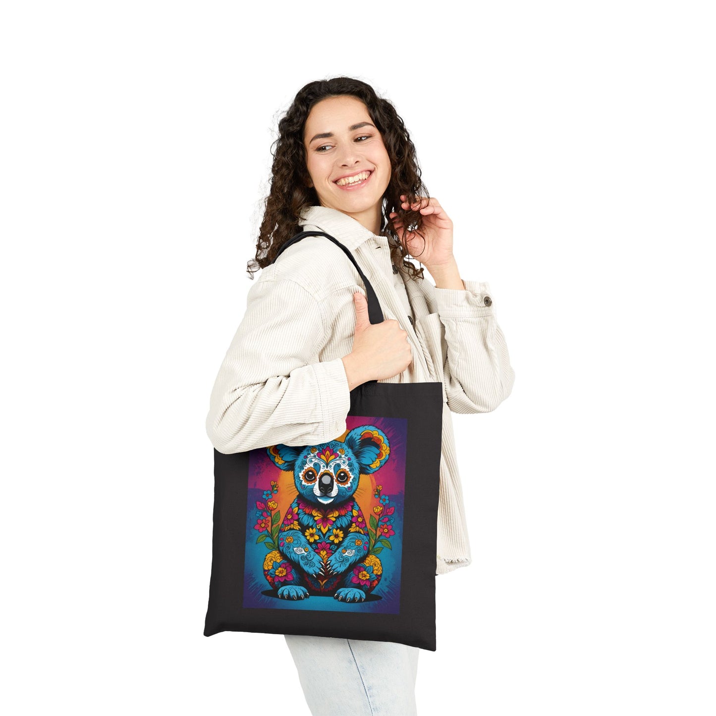 Psychedelic Koala Tote Bag With Colorful Trippy Art Design Bold Animal Print Carryall Bag Unique Gift For Nature Lovers