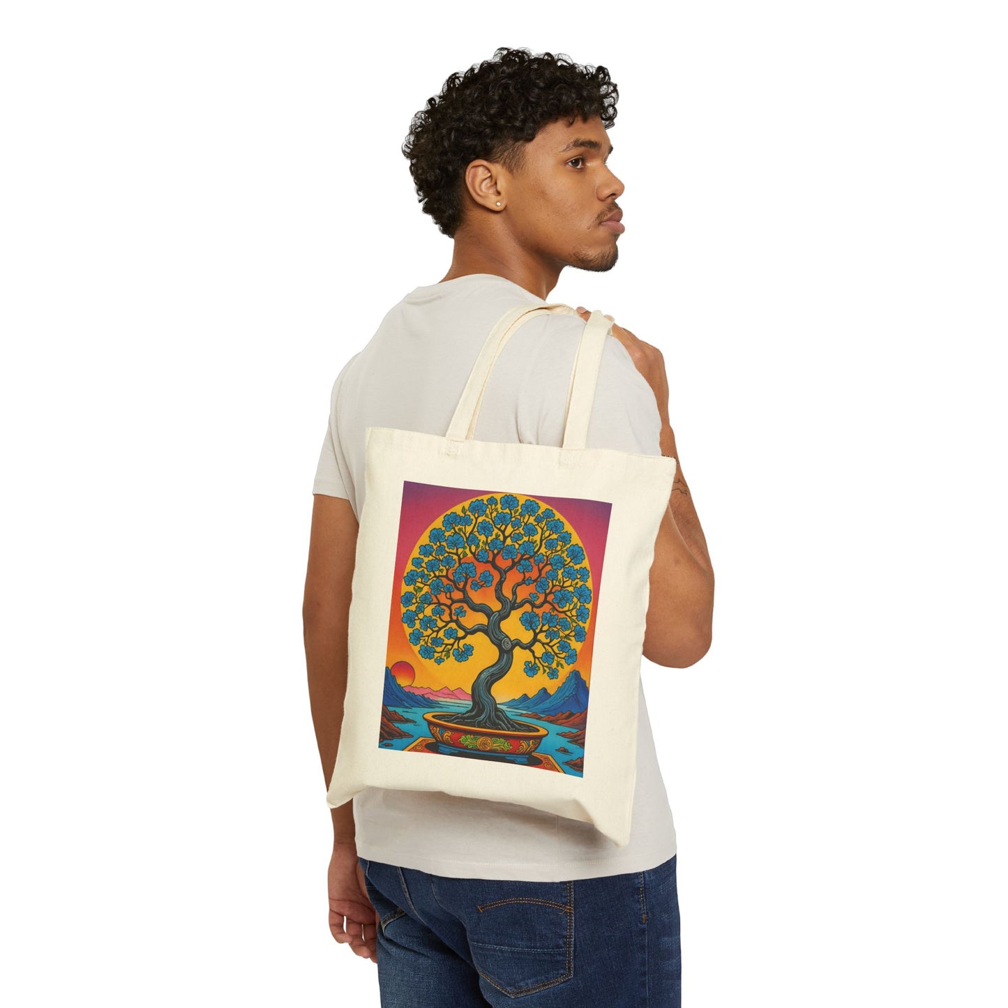 Bonsai Tree Of Life Tote Bag Canvas Reusable Eco Friendly Shopping Everyday Art