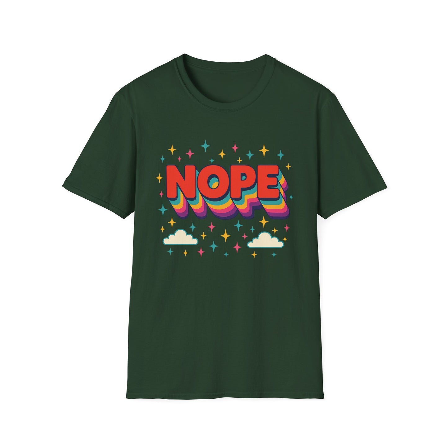 Nope Rainbow Cloud T-Shirt Funny Antisocial Humor Gift for Introverts Softstyle Unisex Tee