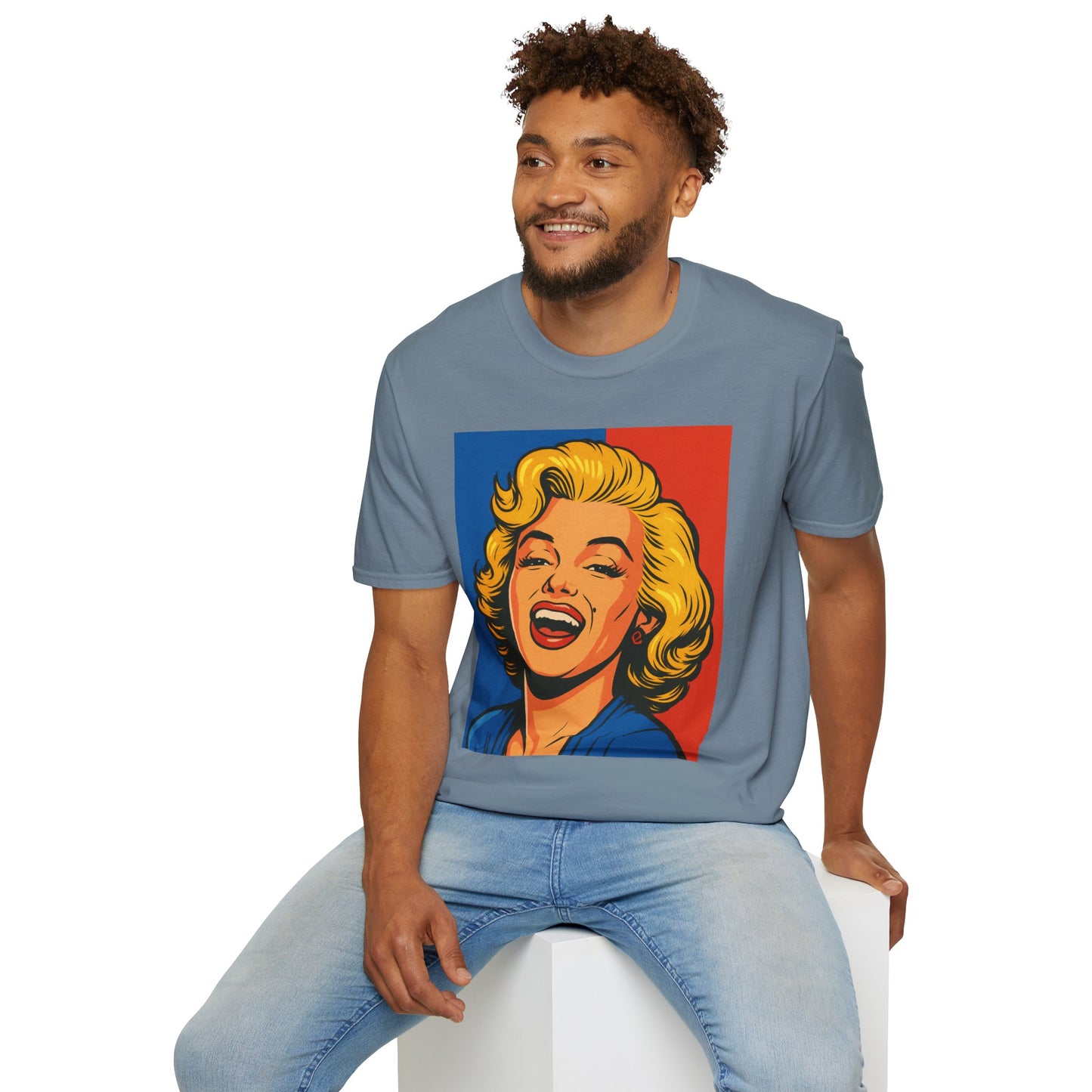 Retro Blonde Bombshell T-Shirt – Pop Art Style Graphic Tee – Gift for Classic Movie Fans, Vintage Aesthetic Lovers, and Bold Fashion Enthusiasts