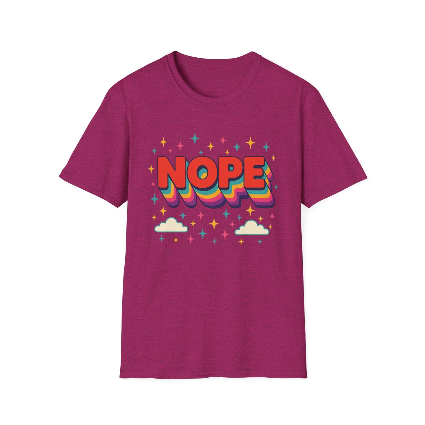 Nope Rainbow Cloud T-Shirt Funny Antisocial Humor Gift for Introverts Softstyle Unisex Tee