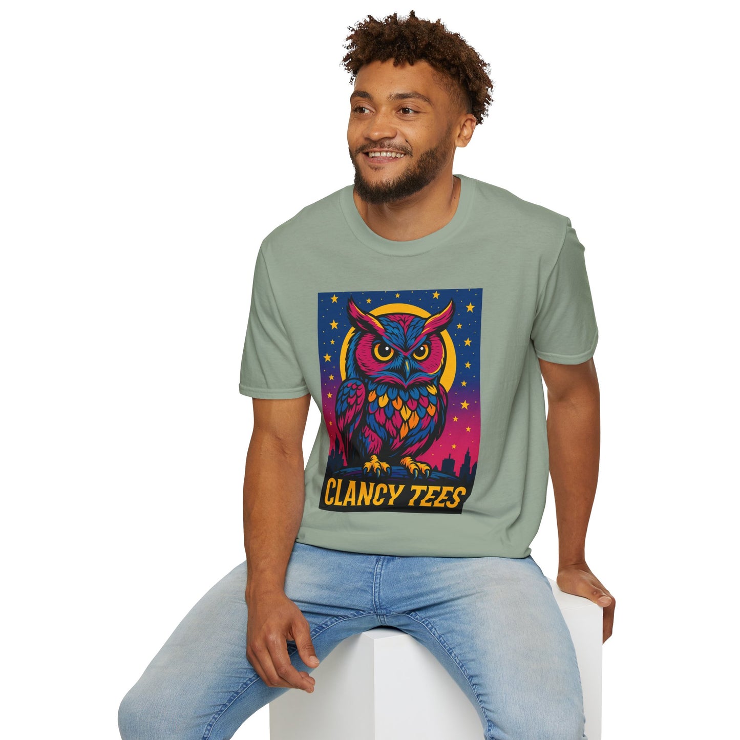 Psychedelic Owl Shirt with Stars and Moon | Trippy Forest Animal Tee | Gift for Night Owls and Weirdos | Bold Colorful Nature Graphic Tee