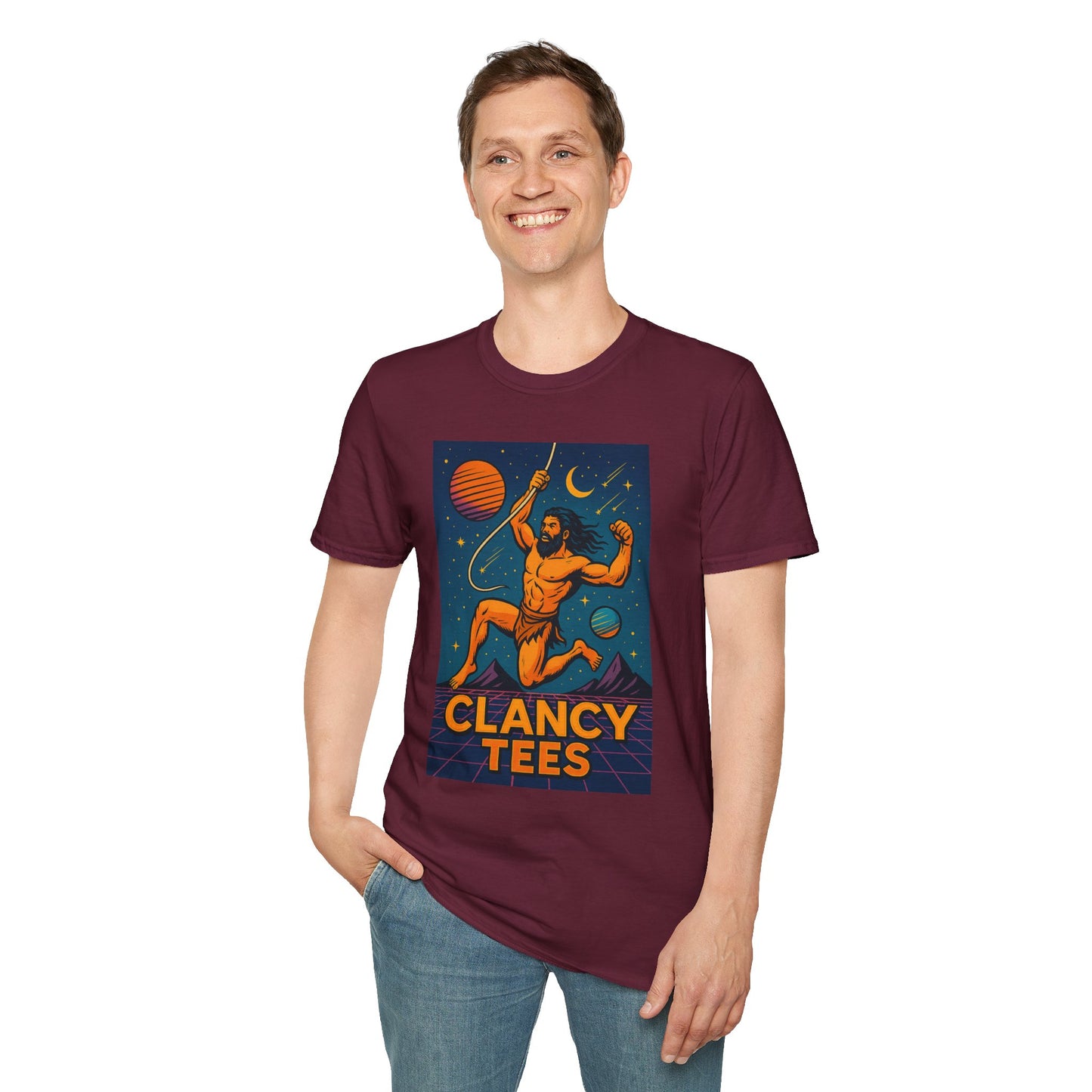 Retro Space Graphic Unisex Softstyle T-Shirt, Fun Casual Wear, Gift for Space Lovers, Cute Vintage Tee, Everyday Comfort Shirt