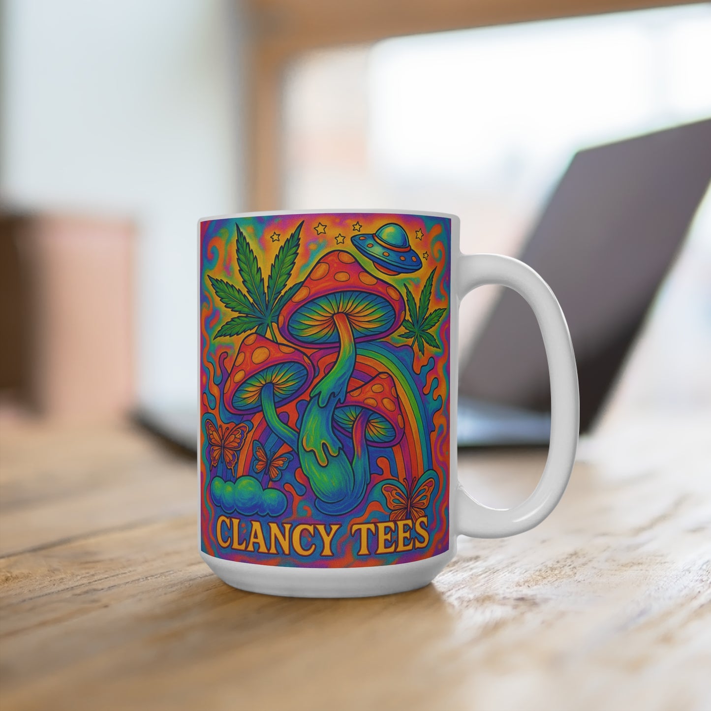 Psychedelic Mushroom Ceramic Mug Trippy Cannabis Coffee Cup Colorful Stoner Art