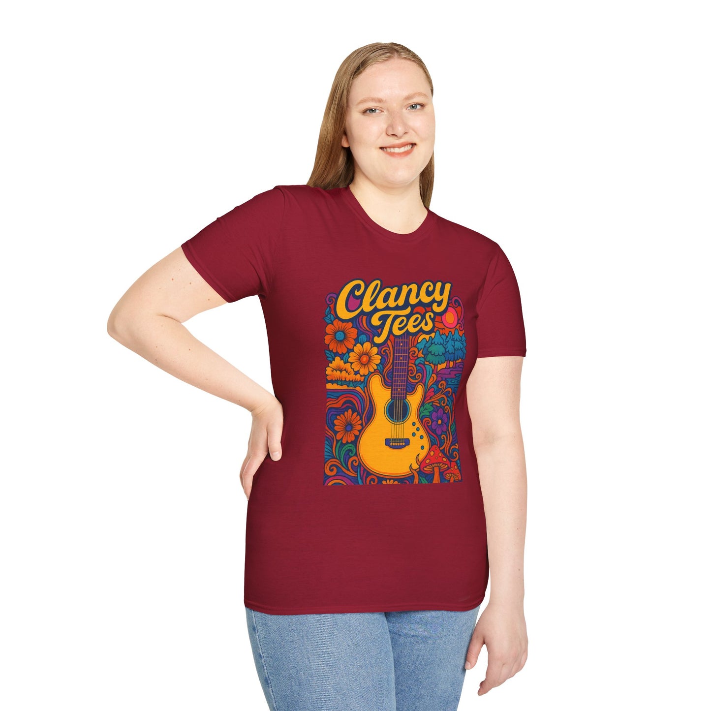 Retro Guitar Graphic T-Shirt for Music Lovers, Vintage Style Tee, Unisex Design, Ideal for Festivals and Gifts, Clancy Tees