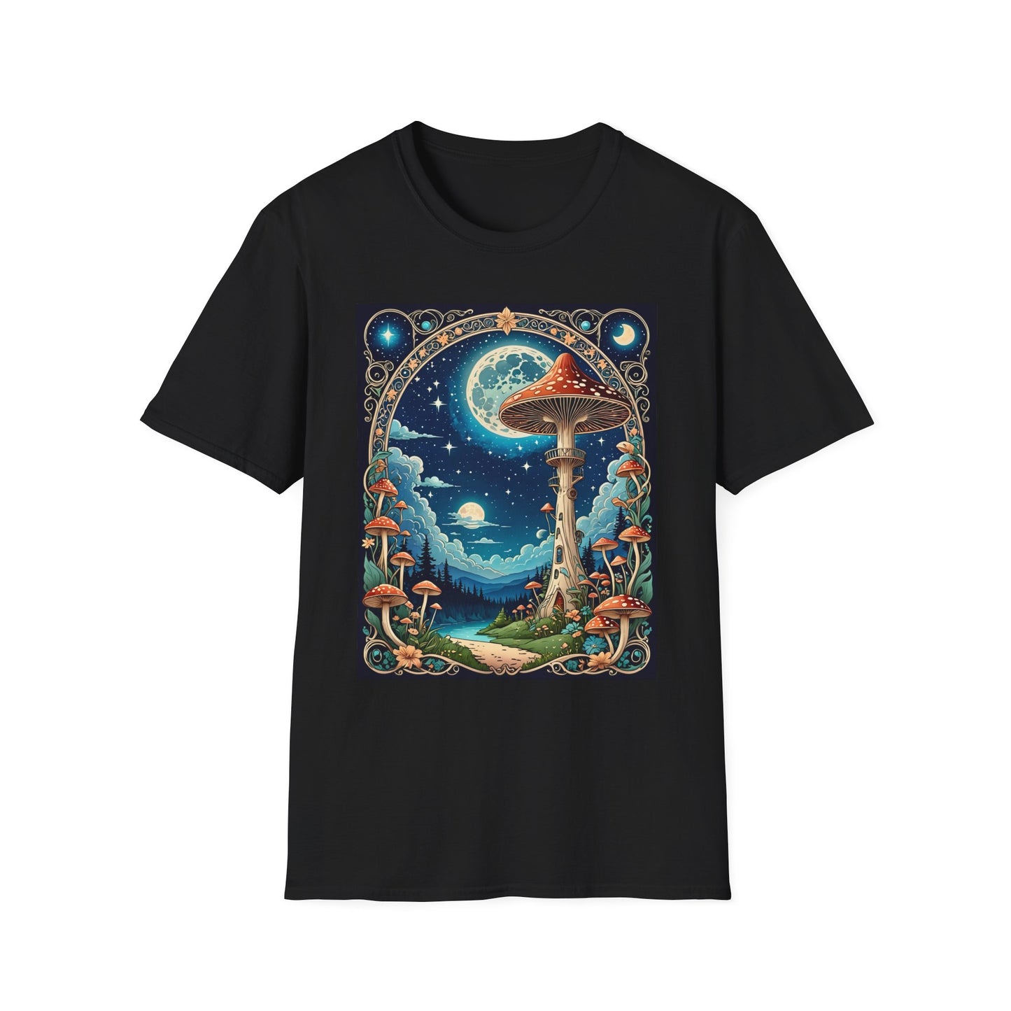 Psychedelic Mushroom Forest Shirt – Trippy Moonlight Nature Tee – Gift for Shroom Enthusiasts, Fantasy Fans, and Dreamy Escapists