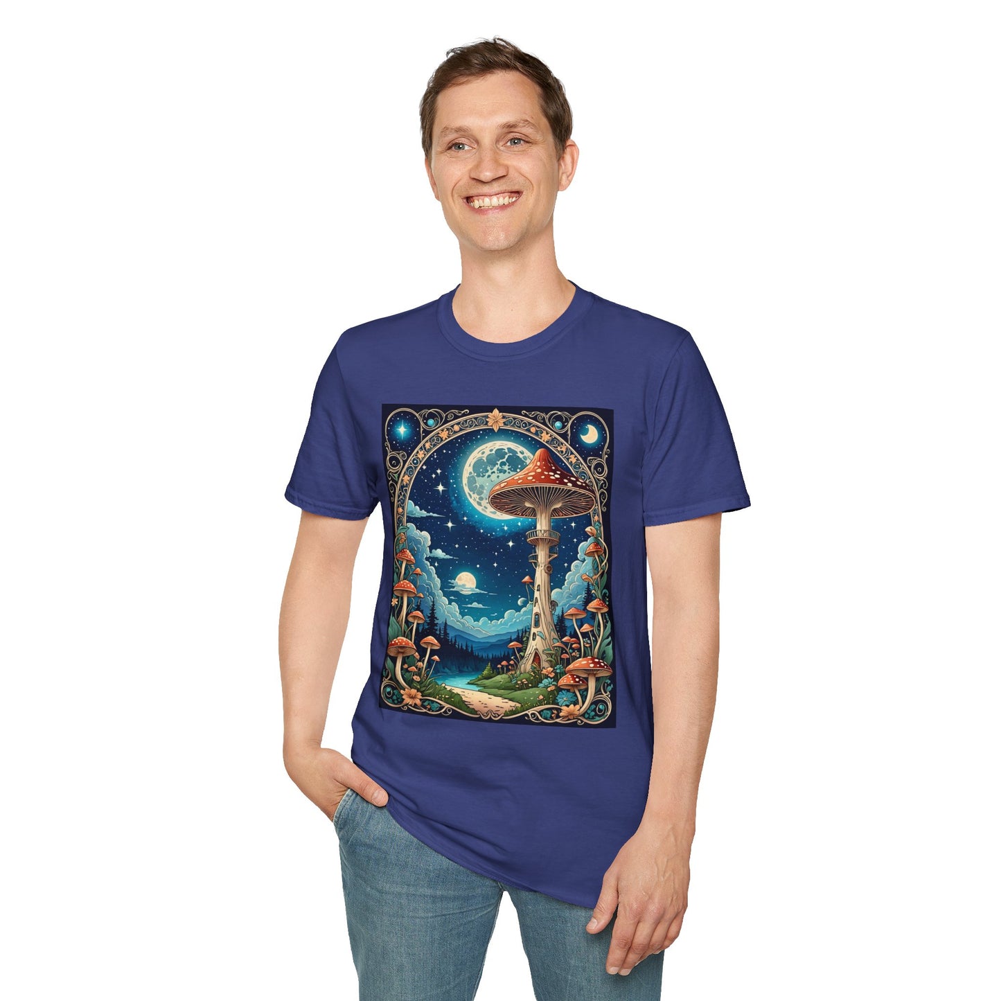 Psychedelic Mushroom Forest Shirt – Trippy Moonlight Nature Tee – Gift for Shroom Enthusiasts, Fantasy Fans, and Dreamy Escapists