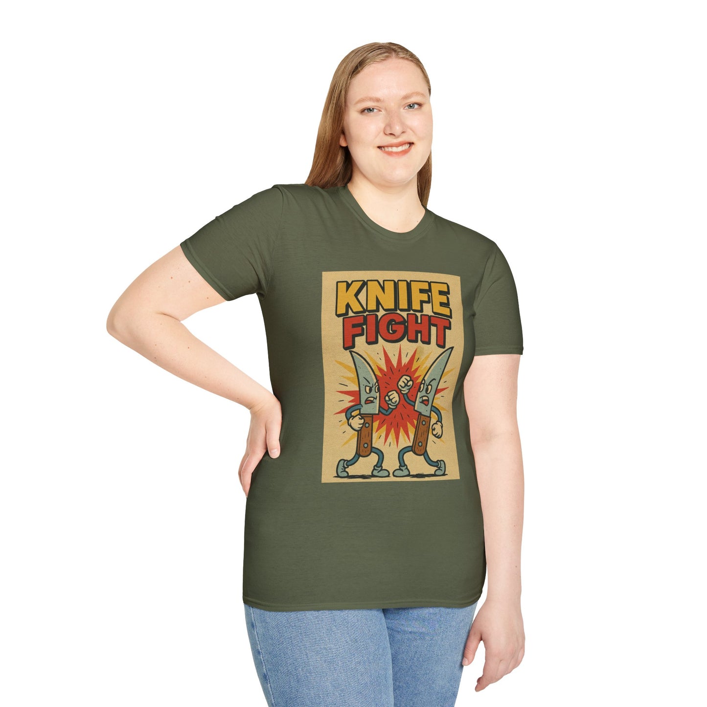 Retro Knife Fight Graphic T-Shirt, Funny Tee, Casual Unisex Clothing, Gift for Him or Her, Unique Humor Shirt