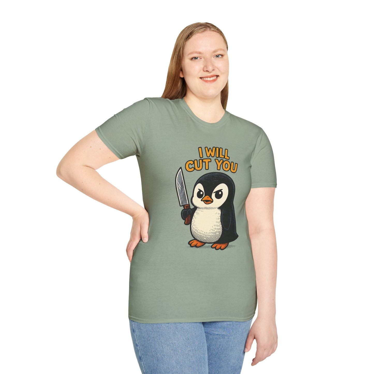 Angry Penguin Knife Shirt – Funny Animal Graphic Tee, Sarcastic Gift for Introverts, Cute but Deadly Humor Shirt