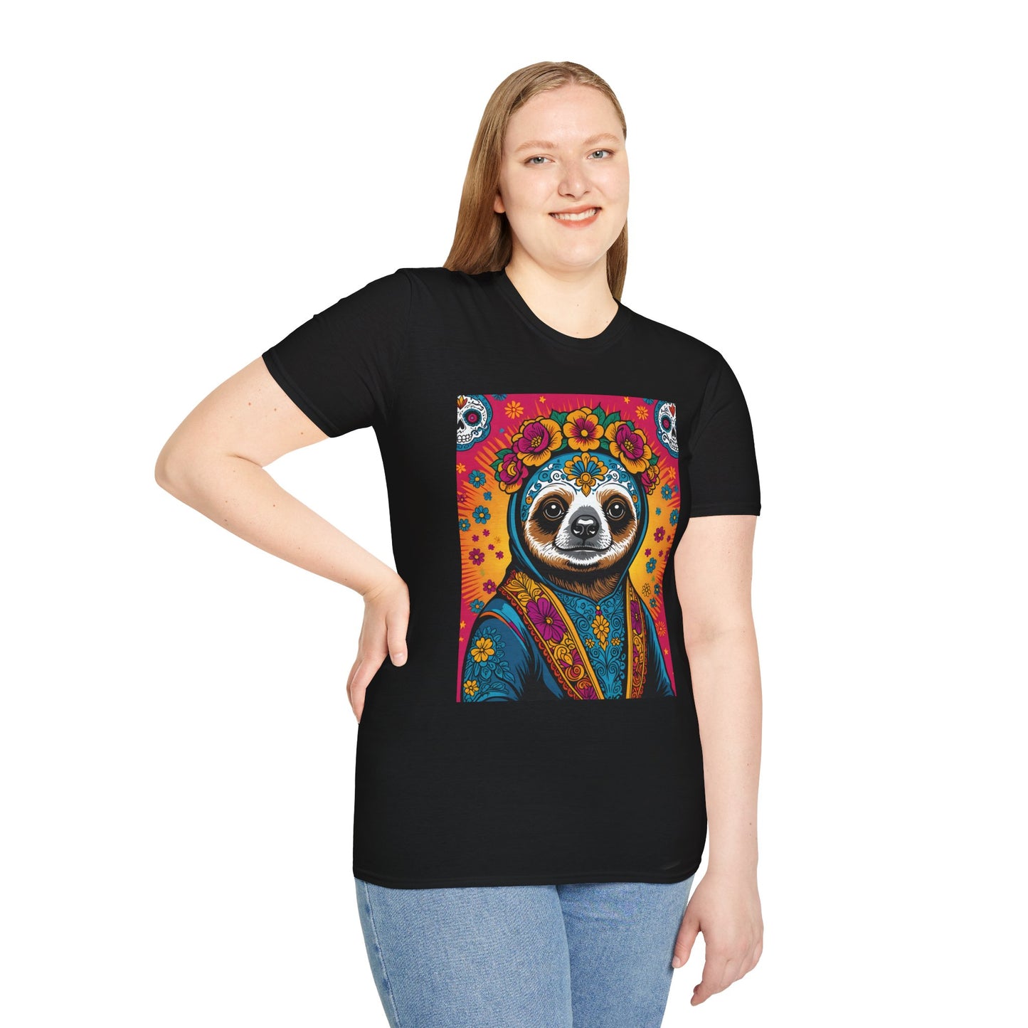 Boho Sloth T Shirt Trippy Animal Graphic Tee Colorful Festival Top Gift for Sloth Lovers