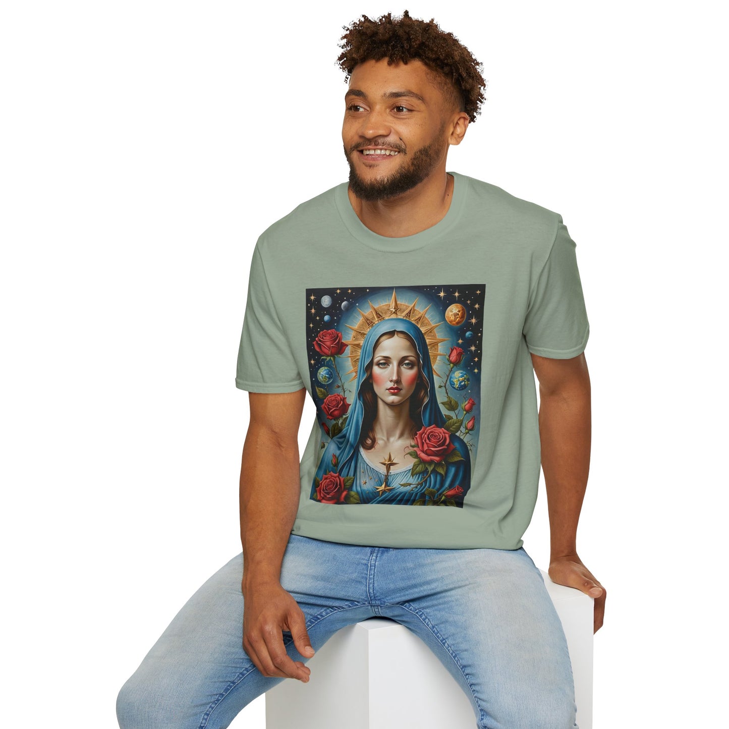Artistic Virgin Mary T-Shirt, Vintage Graphic Tee, Religious Shirt, Christian Gift, Casual Wear