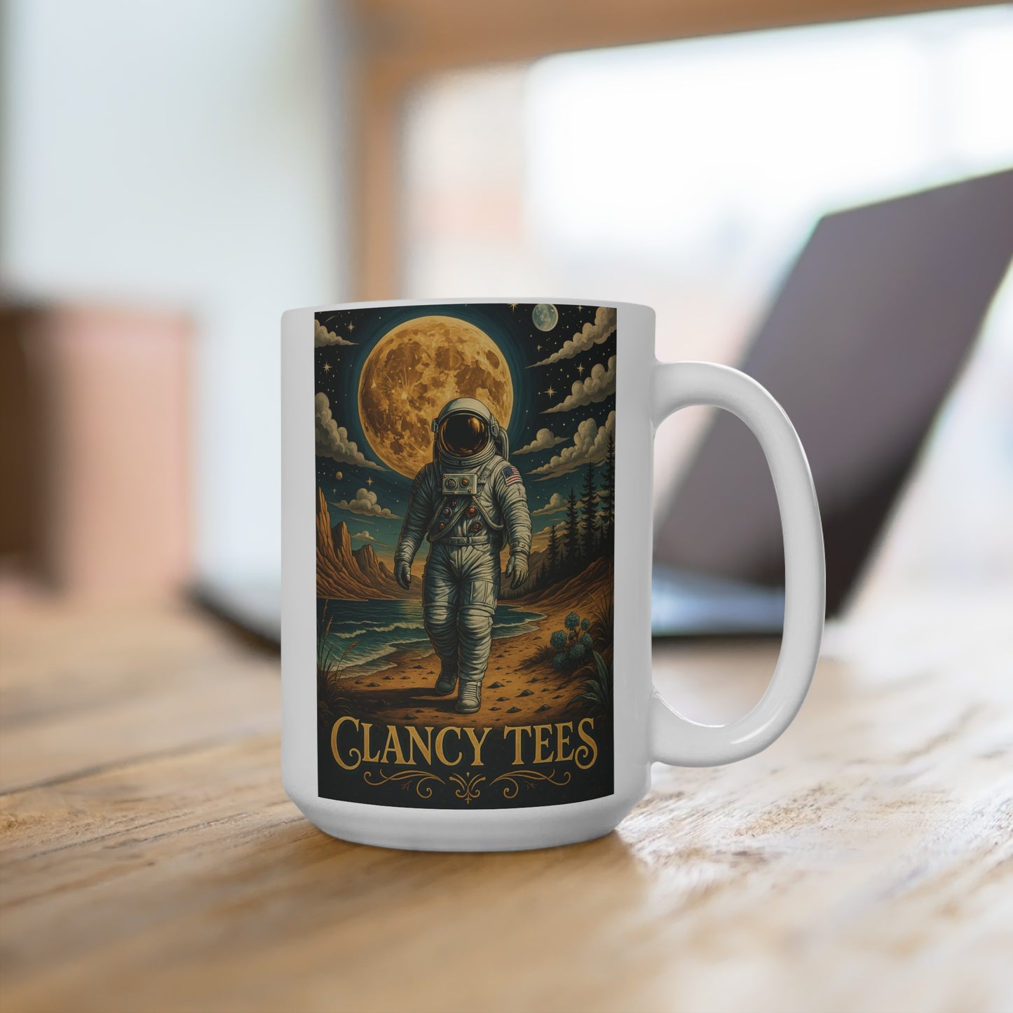 Moonwalker Astronaut Mug Cosmic Space Artwork Ceramic Coffee Cup Gift for Sci Fi Fans