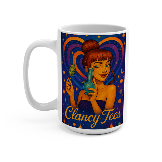 Stoner Girl Mug Retro Weed Artwork Ceramic Coffee Cup Gift for 420 Friends