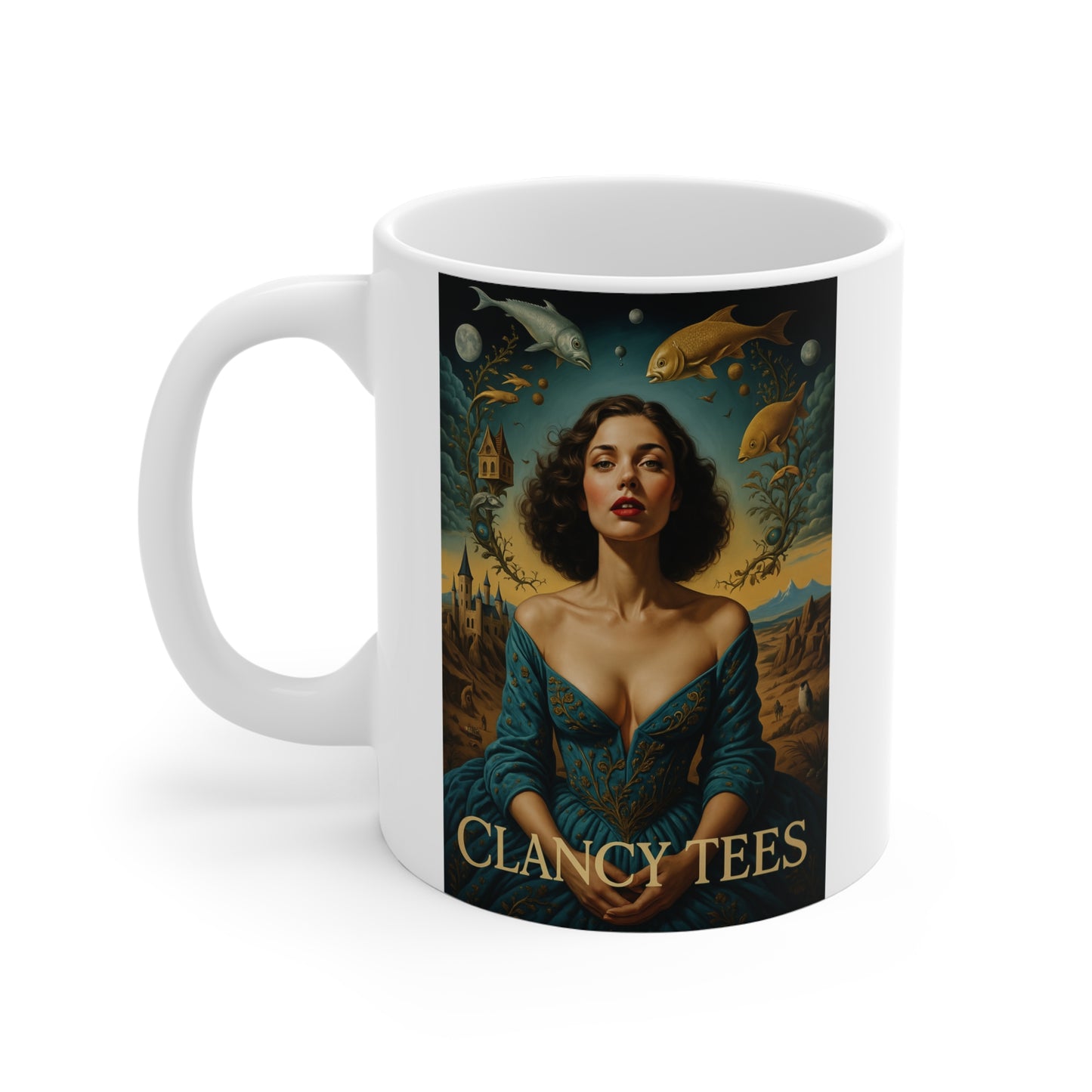 Surreal Fantasy Ocean Mug Vintage Mermaid Coffee Cup Mythical Sea Artwork Ceramic 11oz Cosmic Dream Aesthetic Gift For Fantasy Lovers