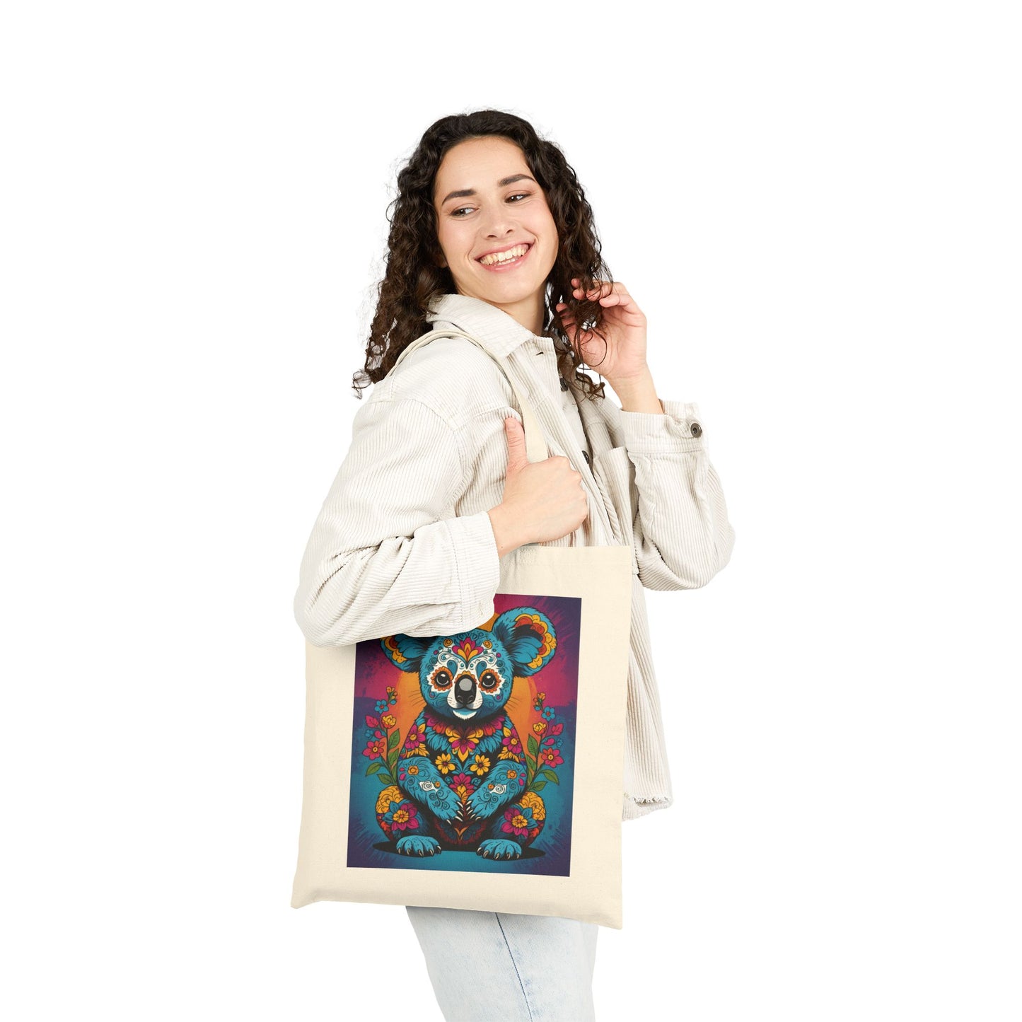 Psychedelic Koala Tote Bag With Colorful Trippy Art Design Bold Animal Print Carryall Bag Unique Gift For Nature Lovers